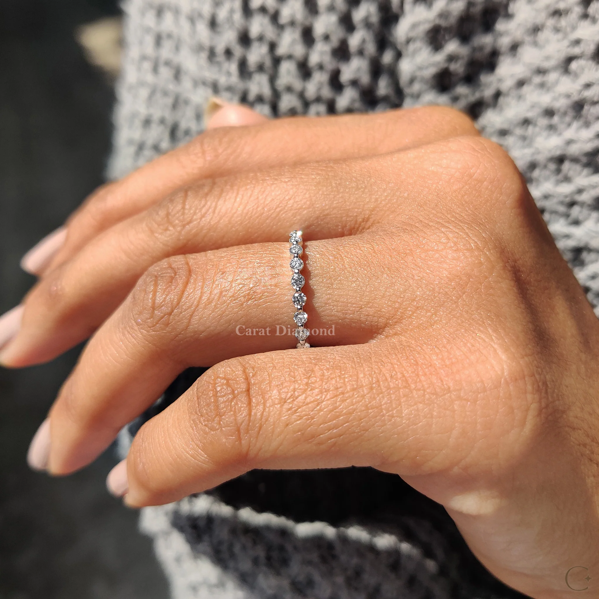 Lab Grown Round Cut Diamond White Gold Eternity Band - Image 3