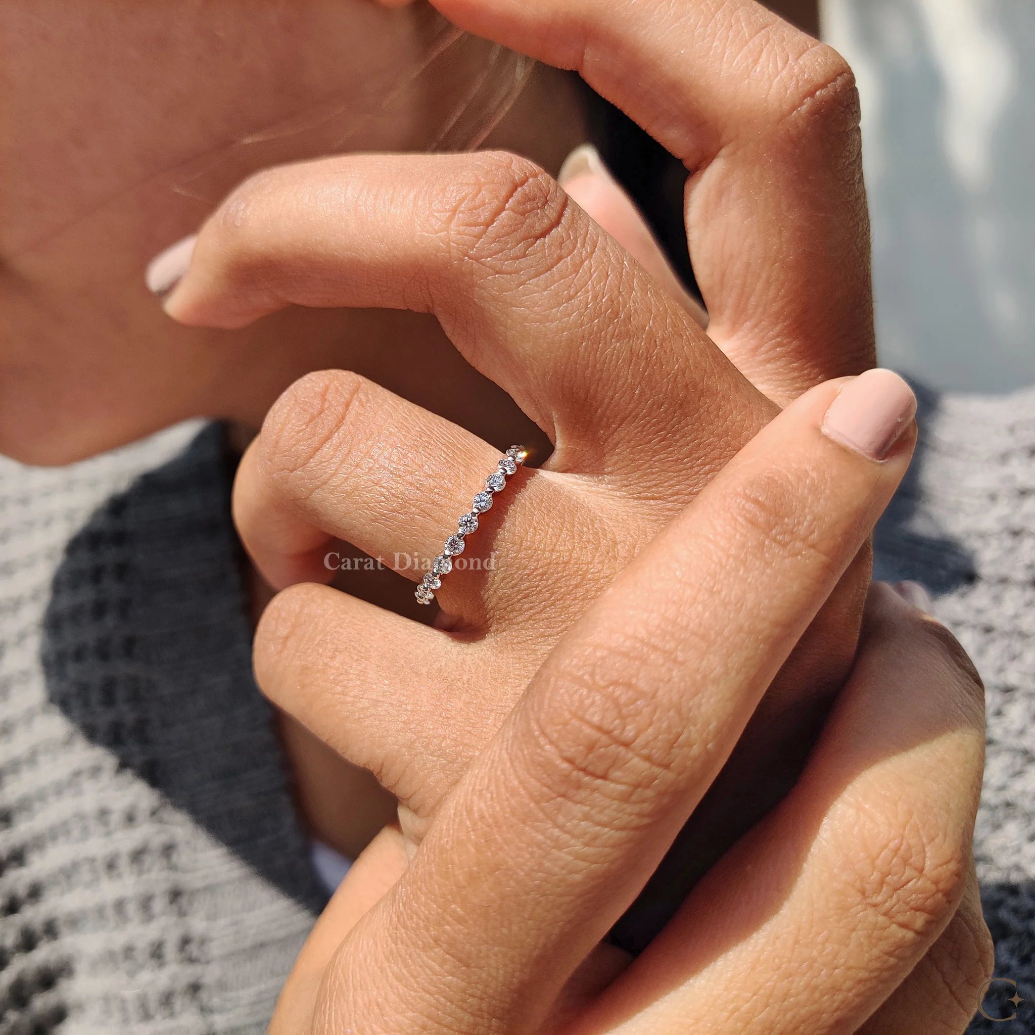 Lab Grown Round Cut Diamond White Gold Eternity Band - Image 5