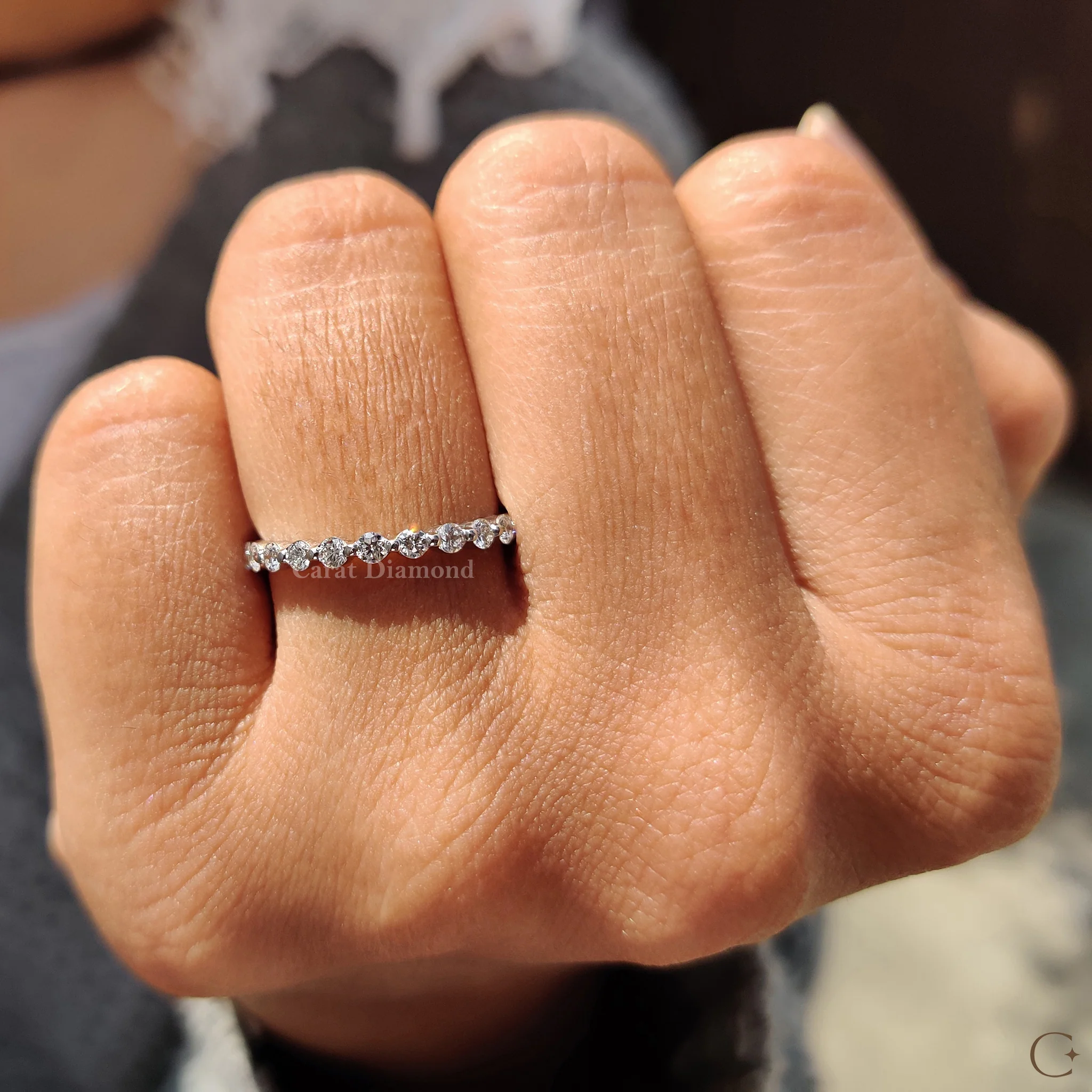 Lab Grown Round Cut Diamond White Gold Eternity Band - Image 6