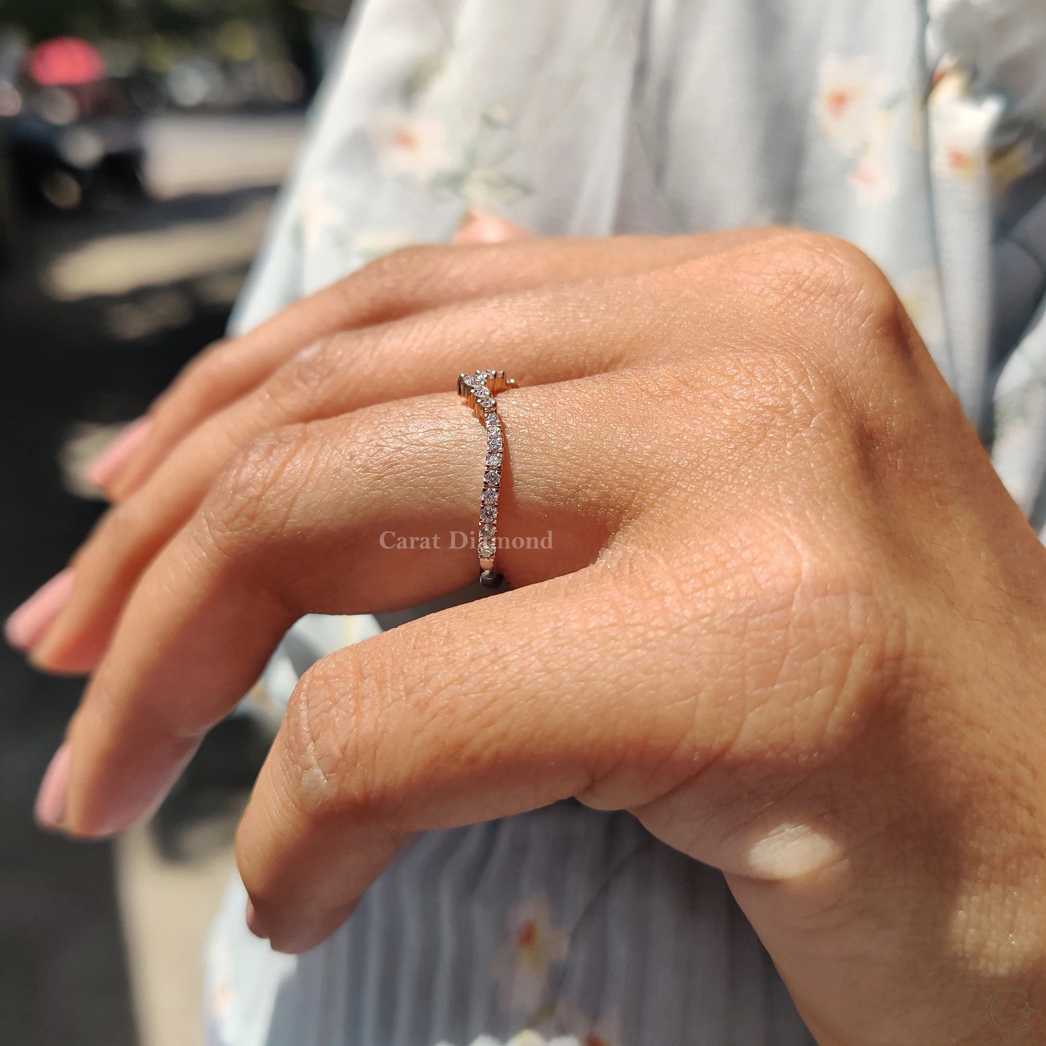 Round Cut Chevron Diamond Wedding Band - Image 3