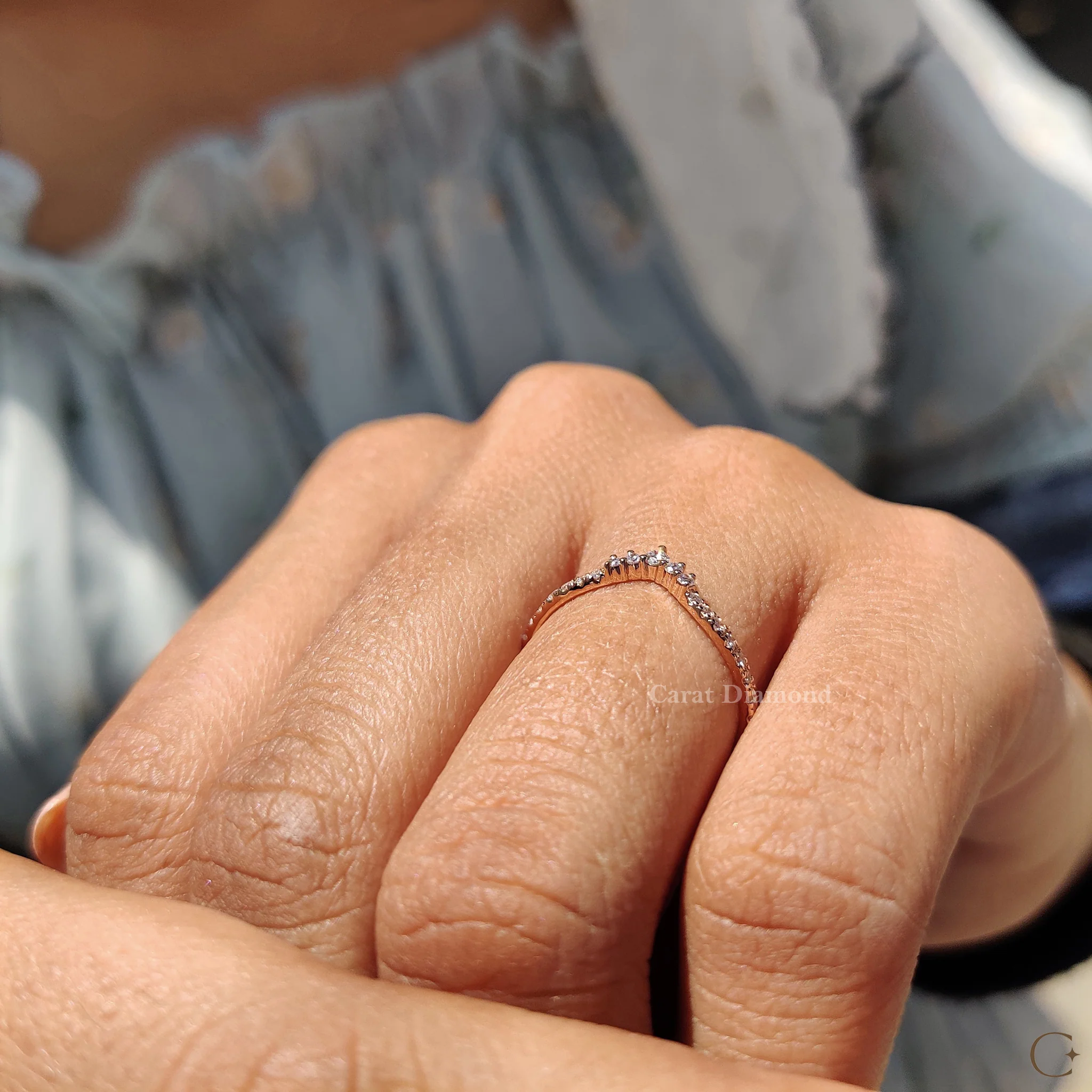 Round Cut Chevron Diamond Wedding Band - Image 4