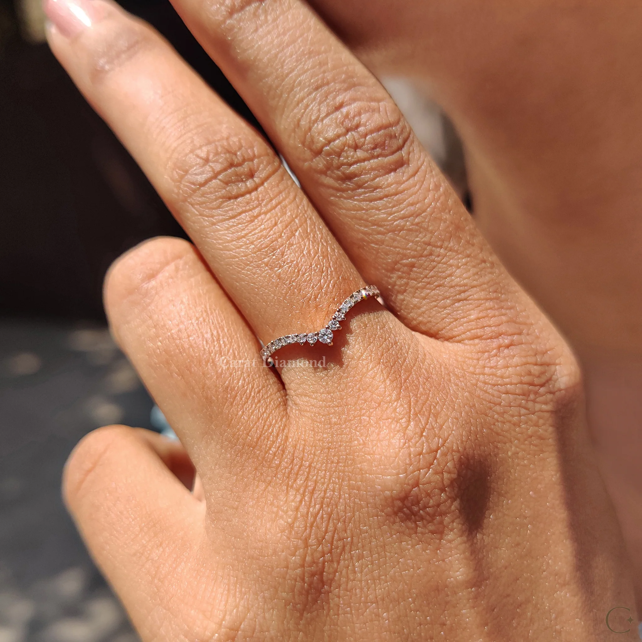 Round Cut Chevron Diamond Wedding Band - Image 5