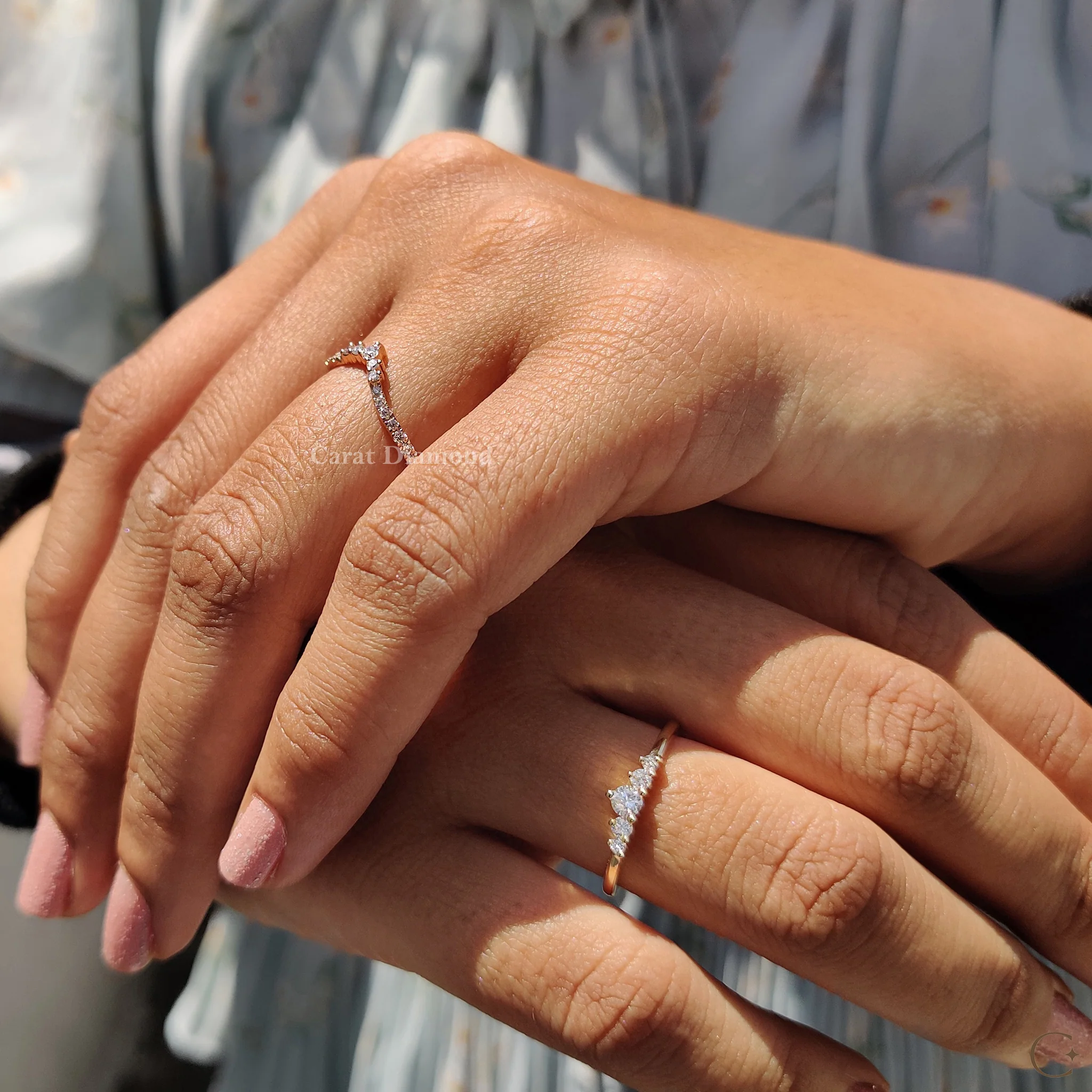 Round Cut Chevron Diamond Wedding Band - Image 6