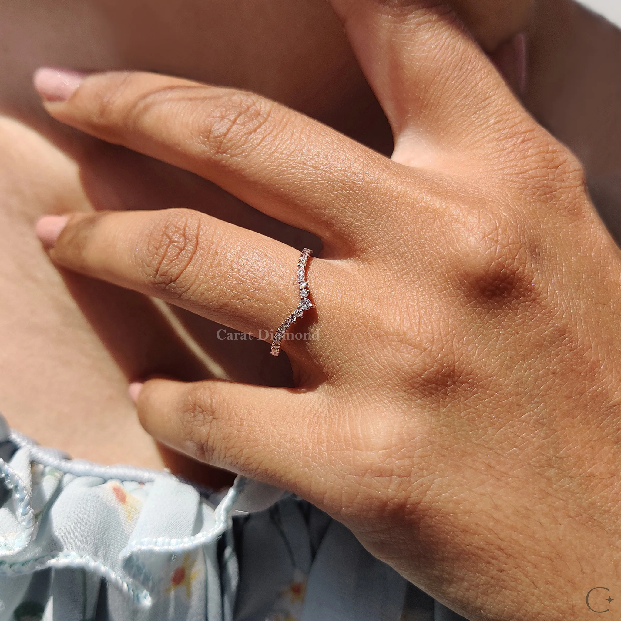 Round Cut Chevron Diamond Wedding Band - Image 7