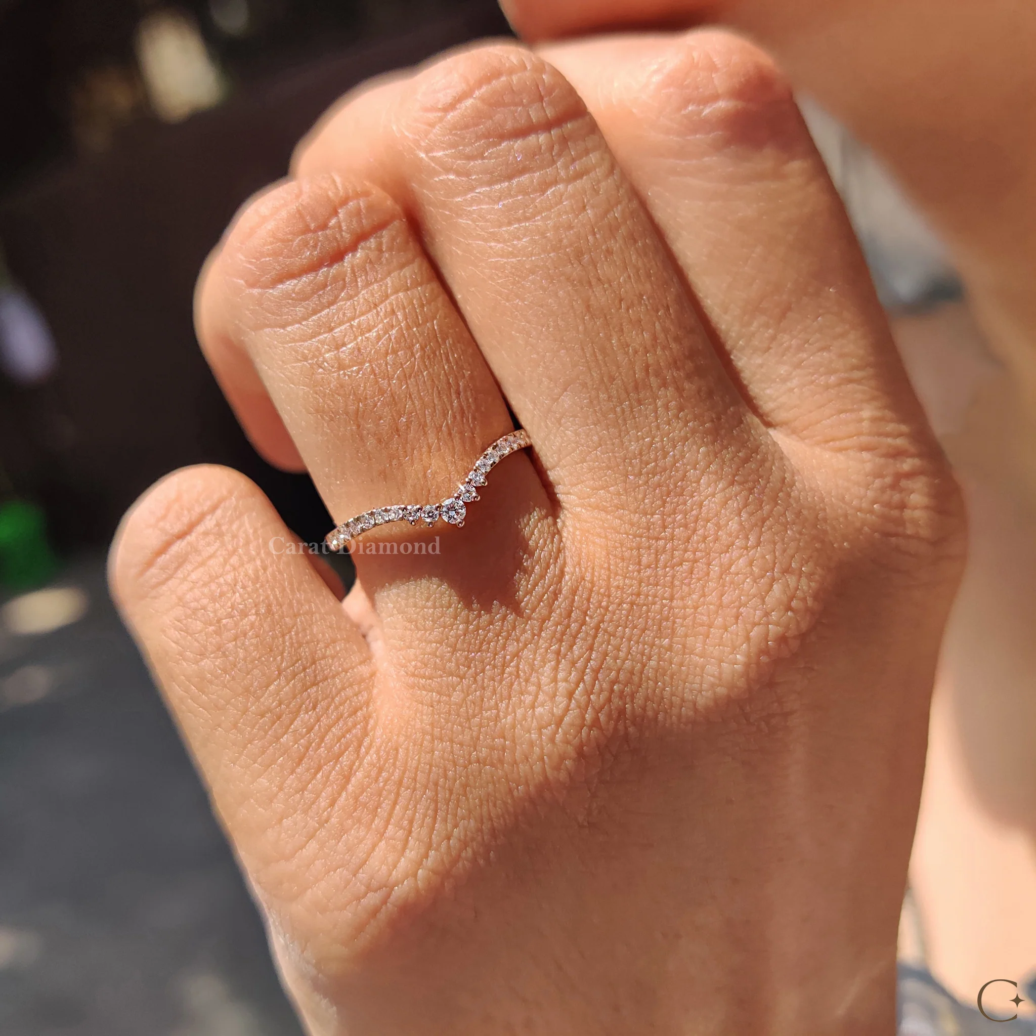 Round Cut Chevron Diamond Wedding Band - Image 8