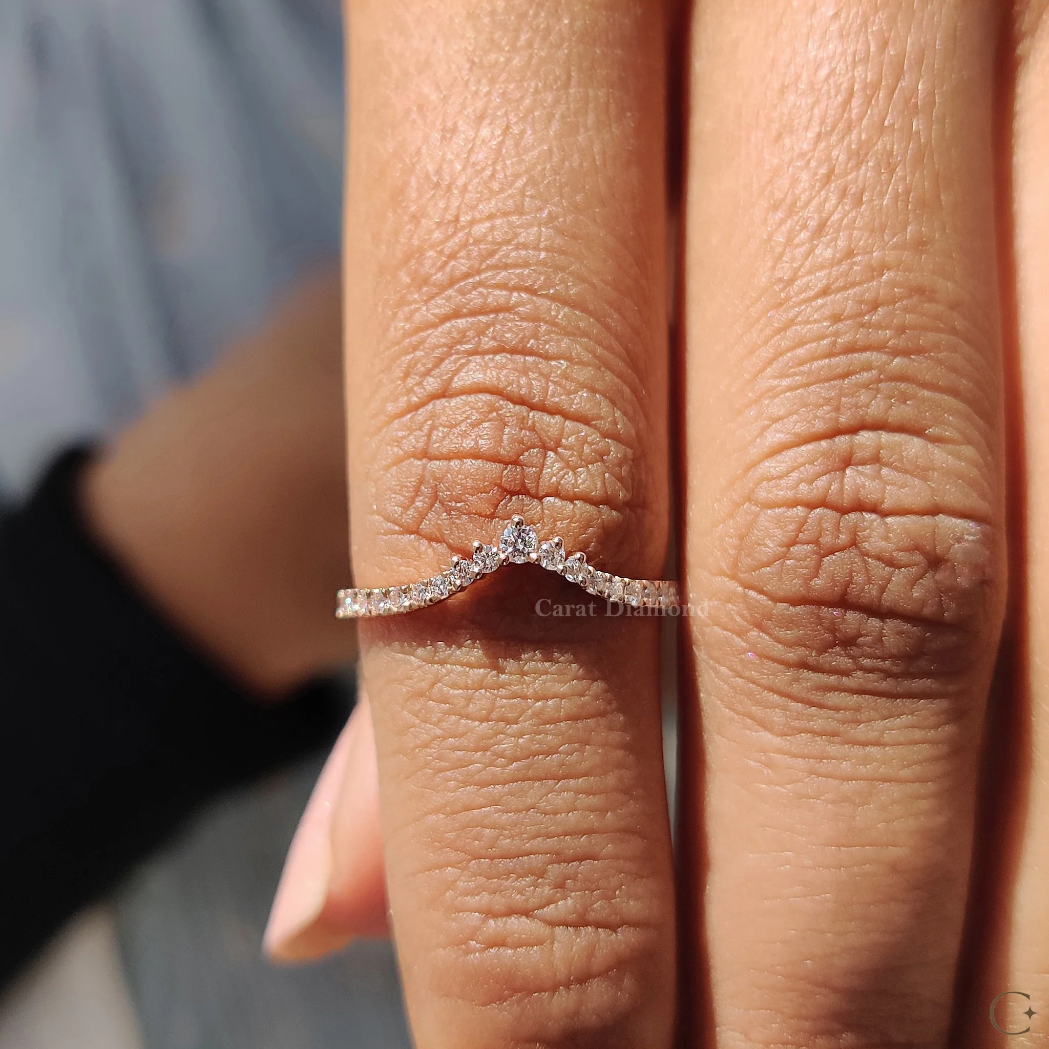 Round Cut Chevron Diamond Wedding Band - Image 9