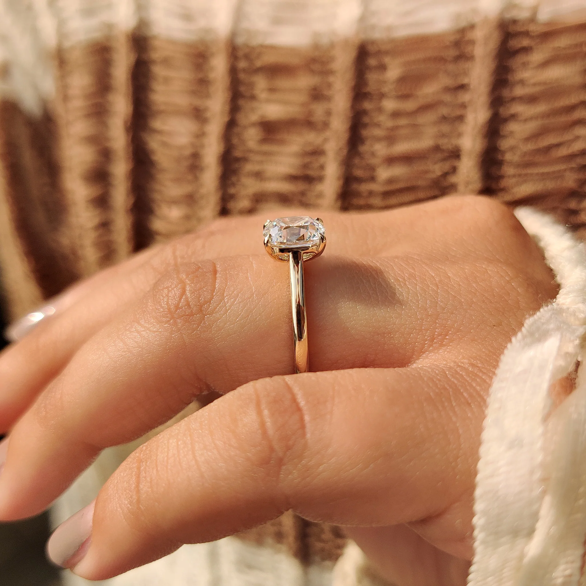 Cushion Old European Cut Diamond Ring in Solitaire Setting - Image 3
