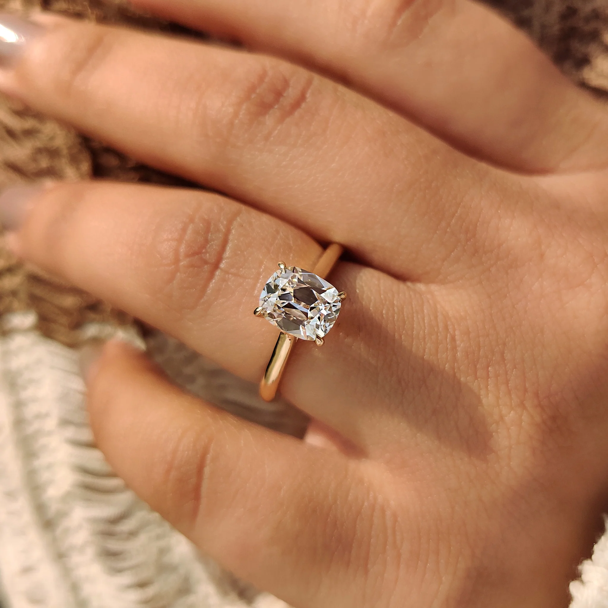 Cushion Old European Cut Diamond Ring in Solitaire Setting - Image 4