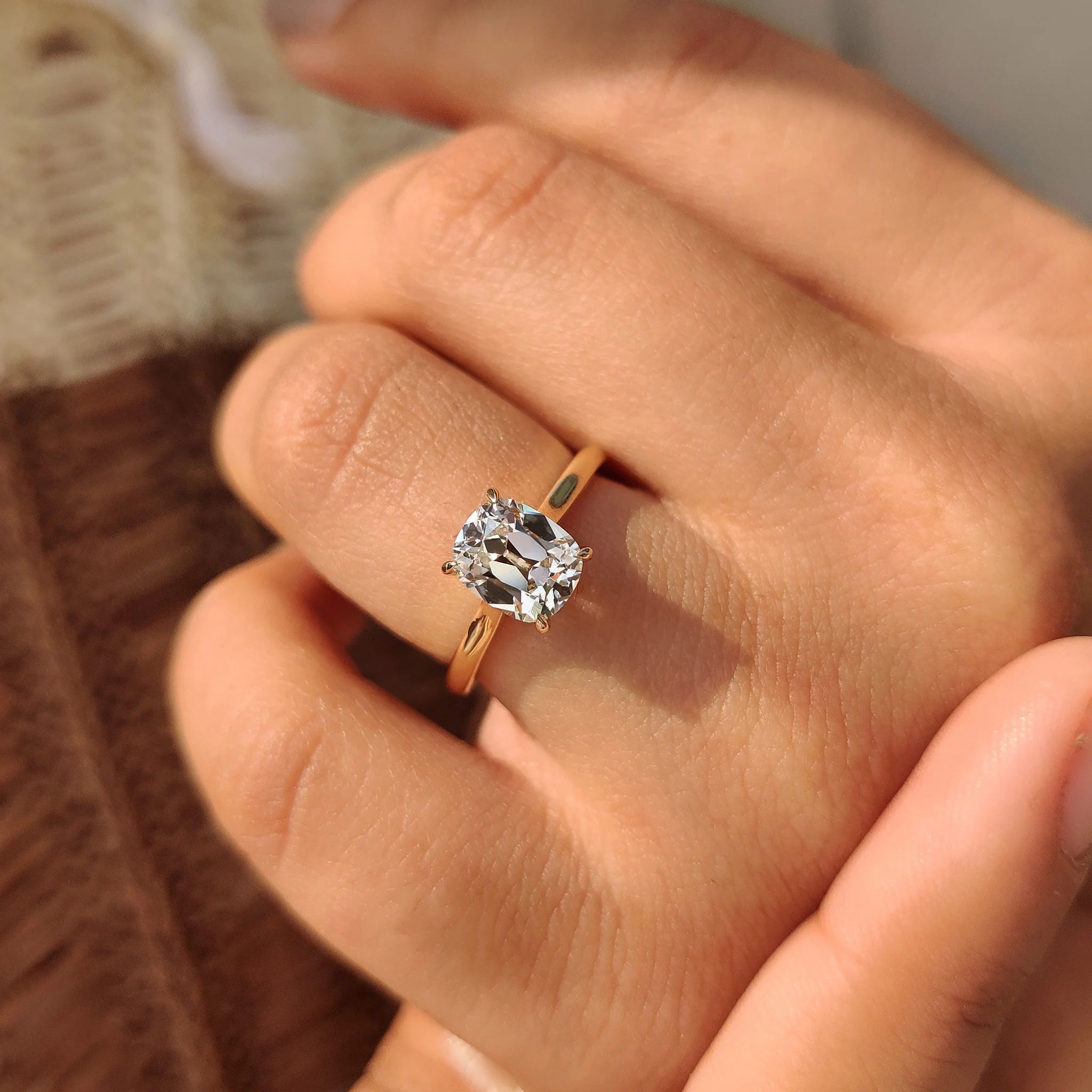 Cushion Old European Cut Diamond Ring in Solitaire Setting - Image 7