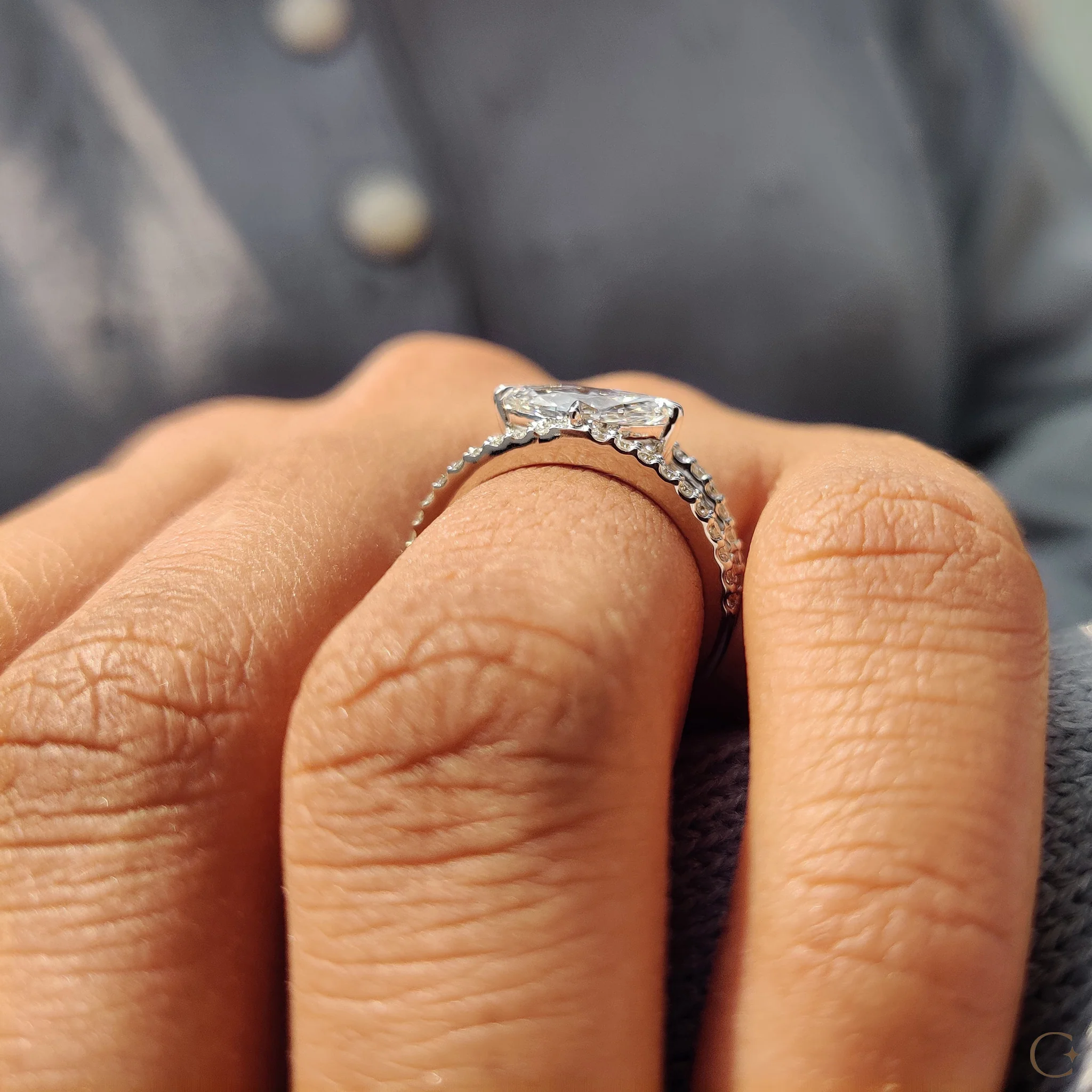 East West Marquise Engagement Ring In Split Shank Style - Image 4