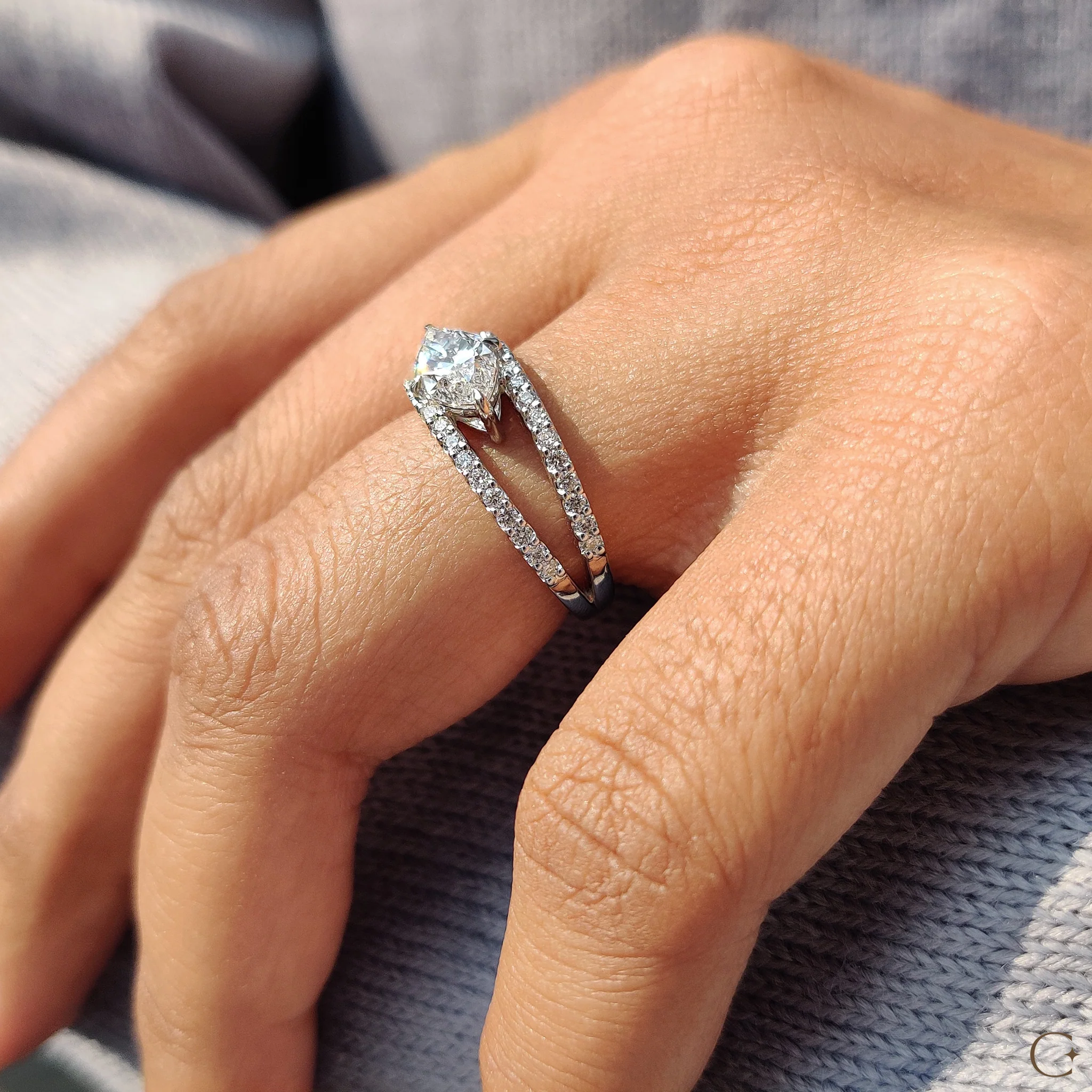 East West Marquise Engagement Ring In Split Shank Style - Image 7