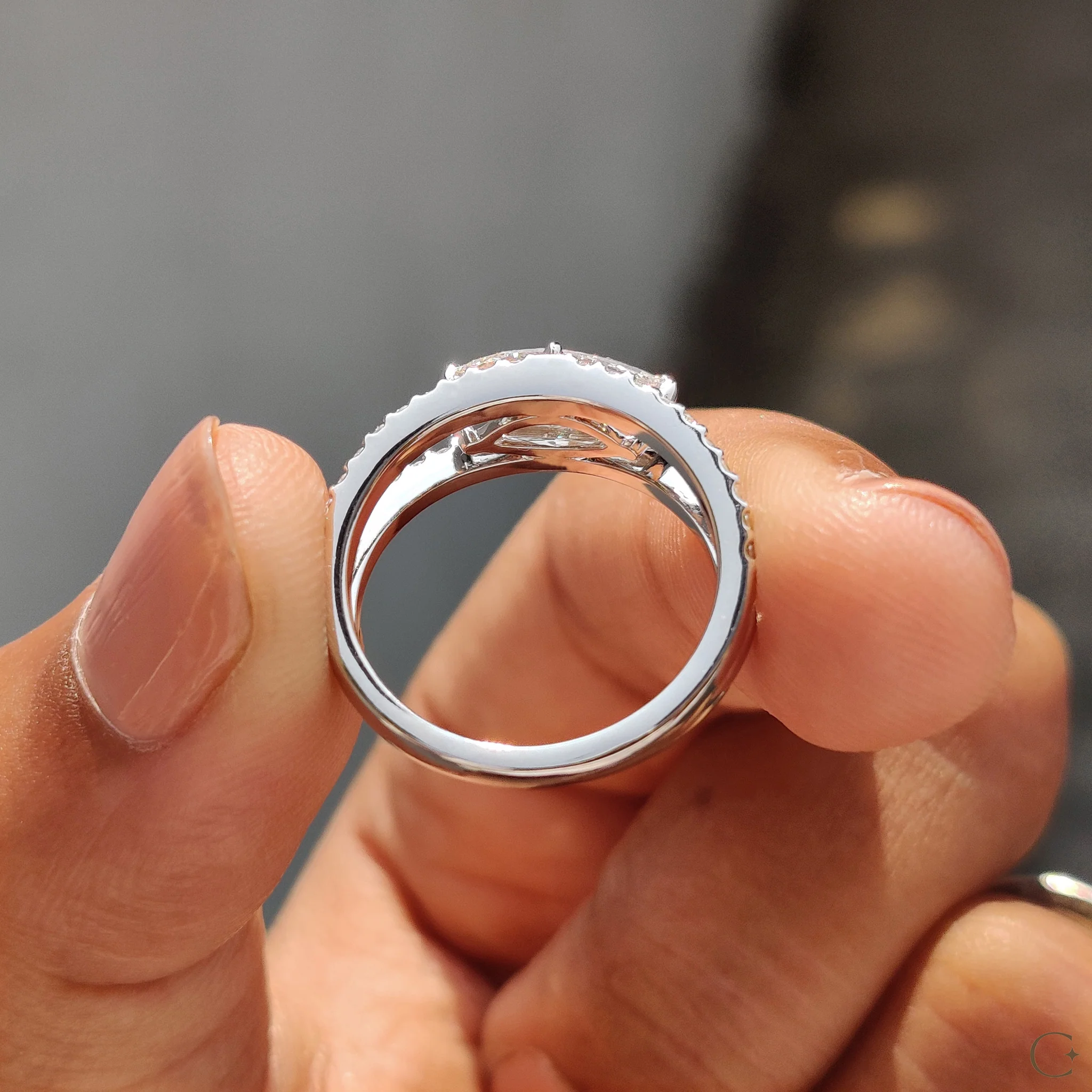 East West Marquise Engagement Ring In Split Shank Style - Image 8