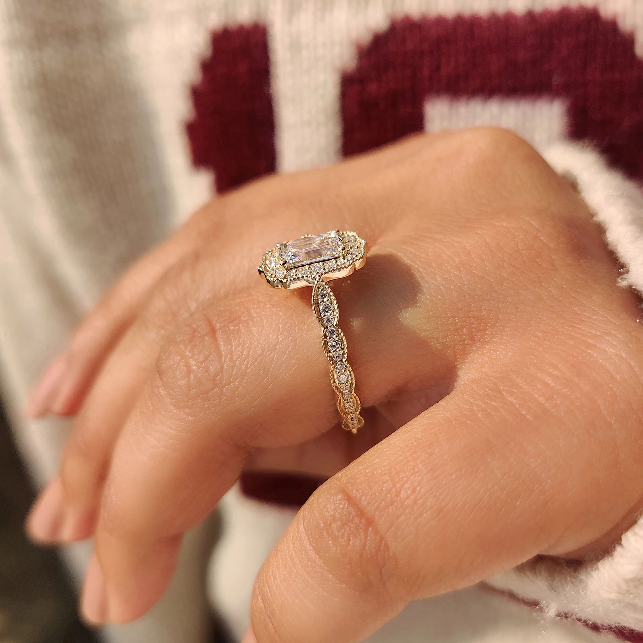 Emerald Cut Diamond Ring in Round Diamond Halo Style - Image 3