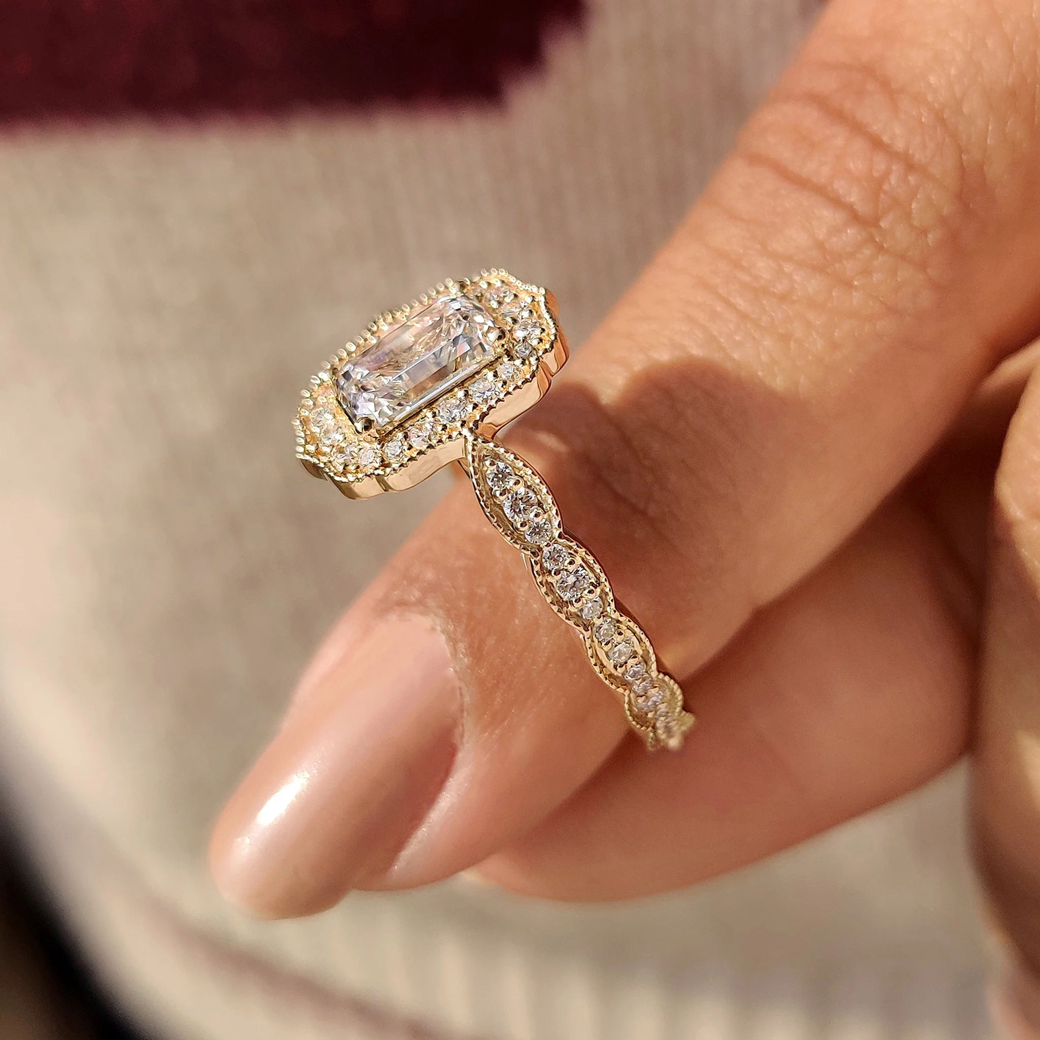 Emerald Cut Diamond Ring in Round Diamond Halo Style - Image 4