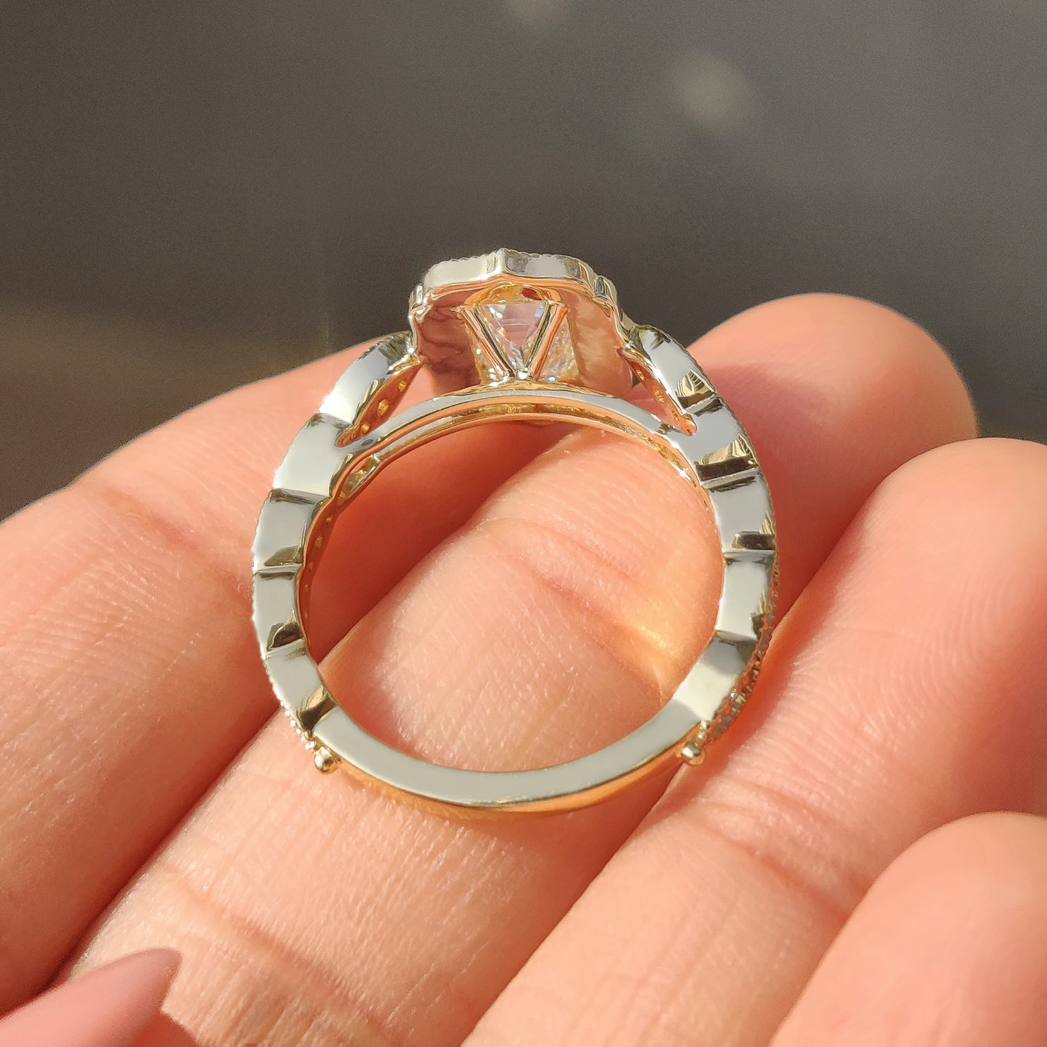 Emerald Cut Diamond Ring in Round Diamond Halo Style - Image 9