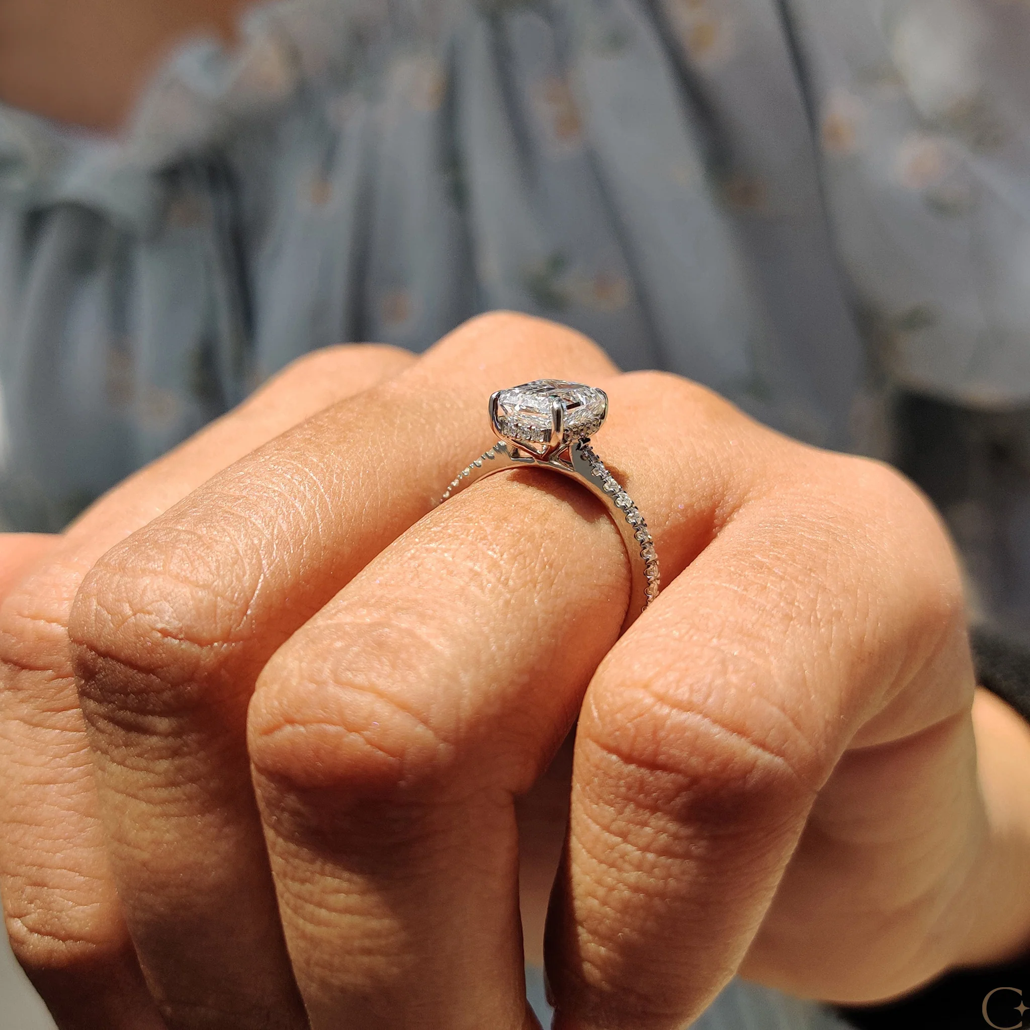 Emerald Cut Engagement Ring in Pave Setting - Image 3
