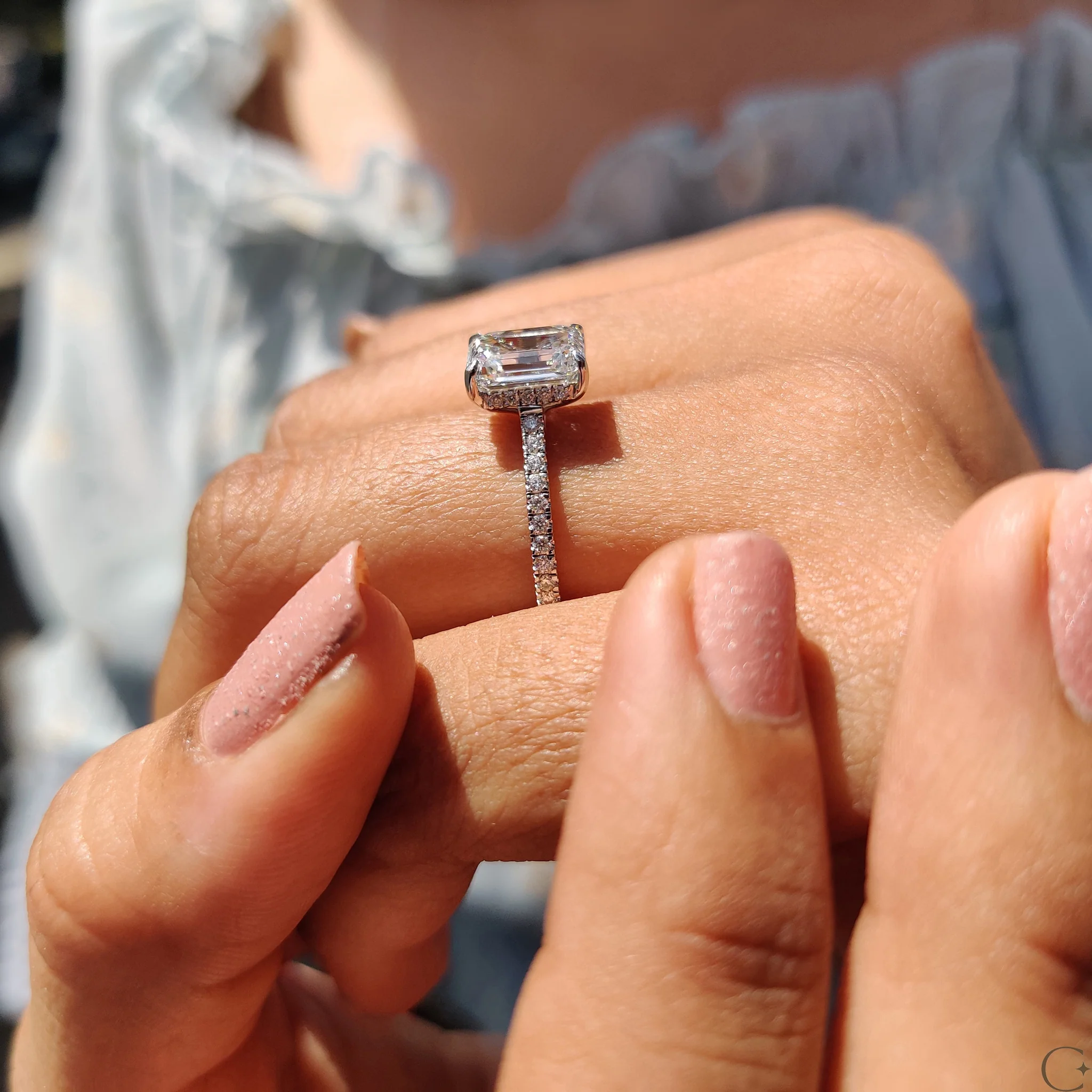 Emerald Cut Engagement Ring in Pave Setting - Image 4