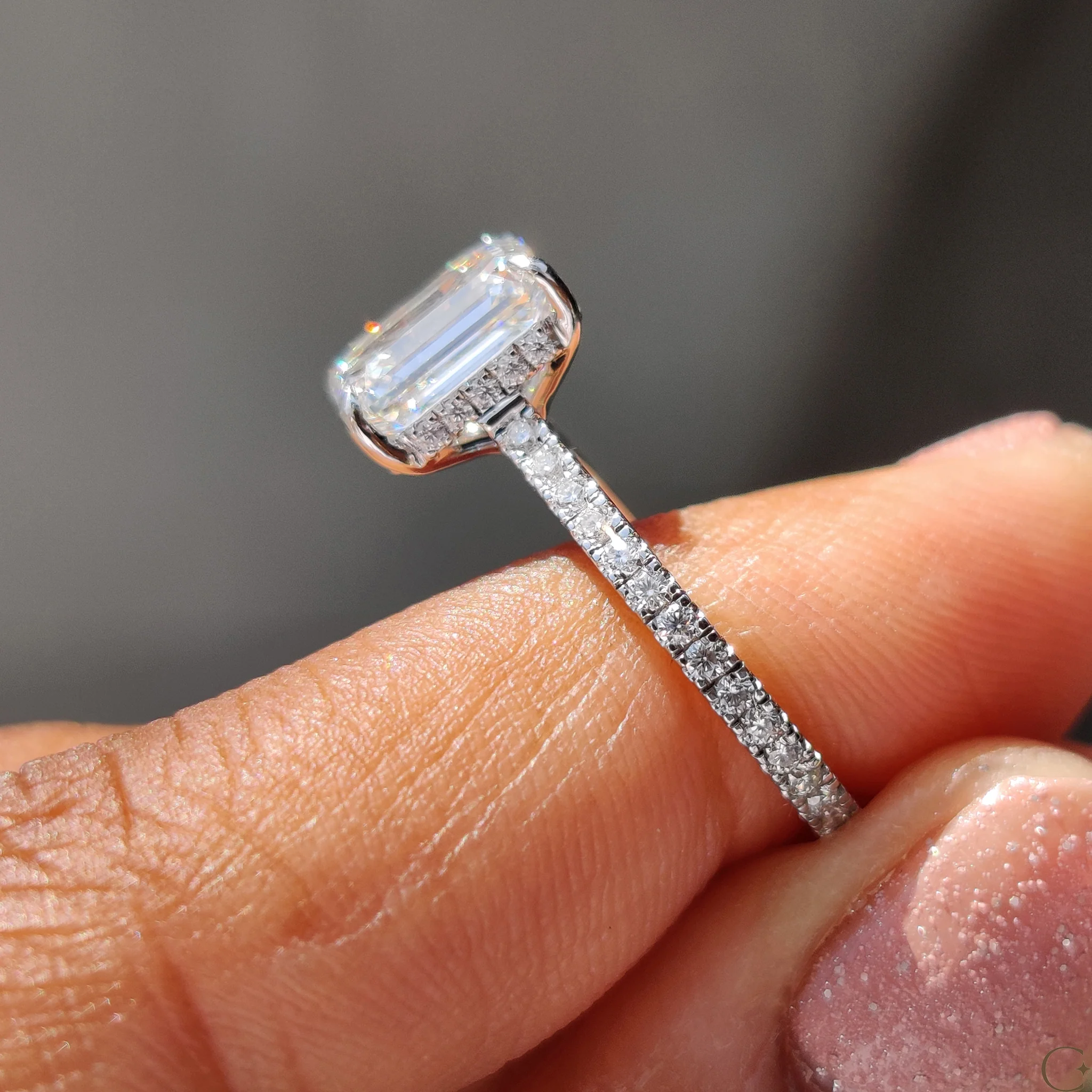 Emerald Cut Engagement Ring in Pave Setting - Image 5