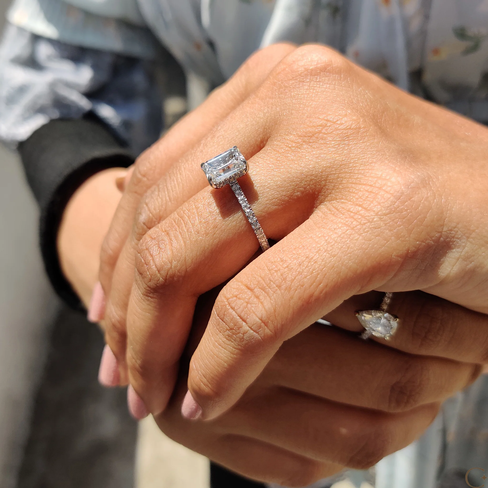 Emerald Cut Engagement Ring in Pave Setting - Image 6