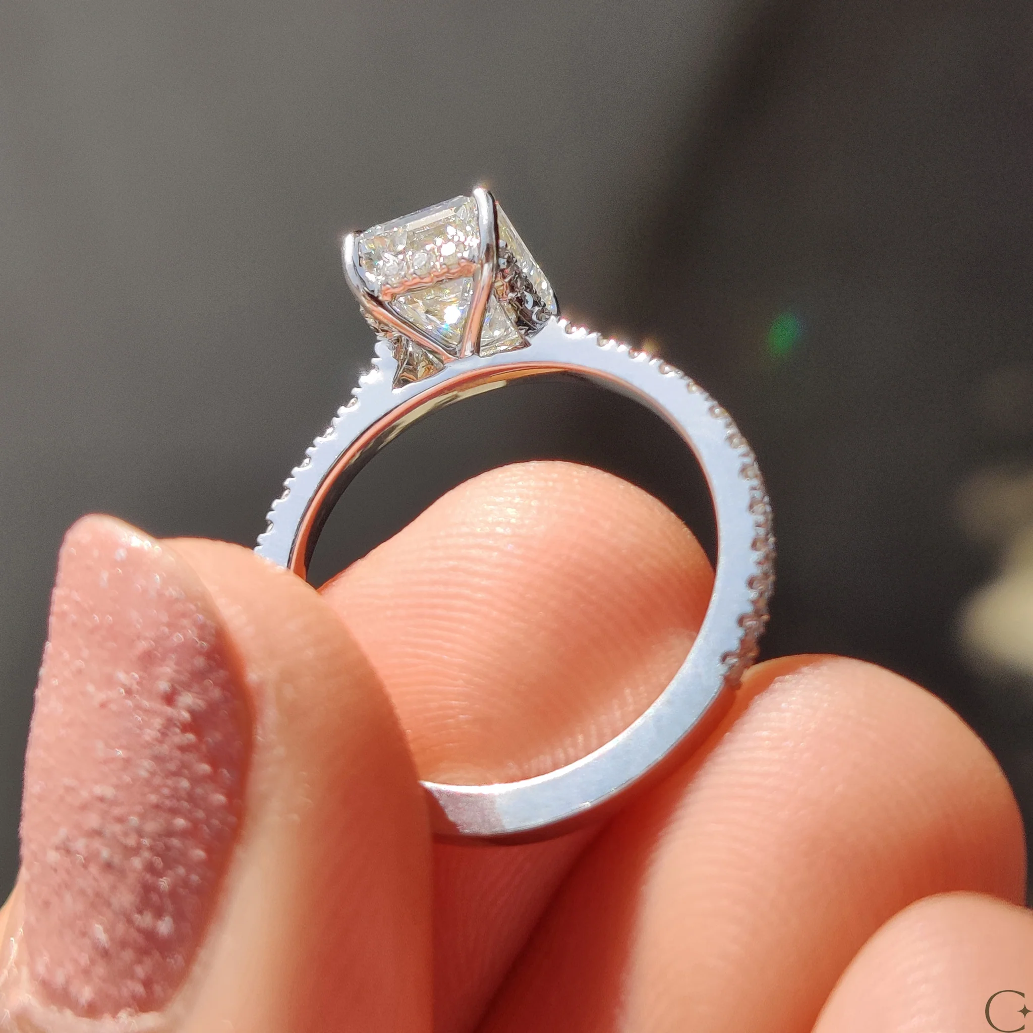 Emerald Cut Engagement Ring in Pave Setting - Image 7