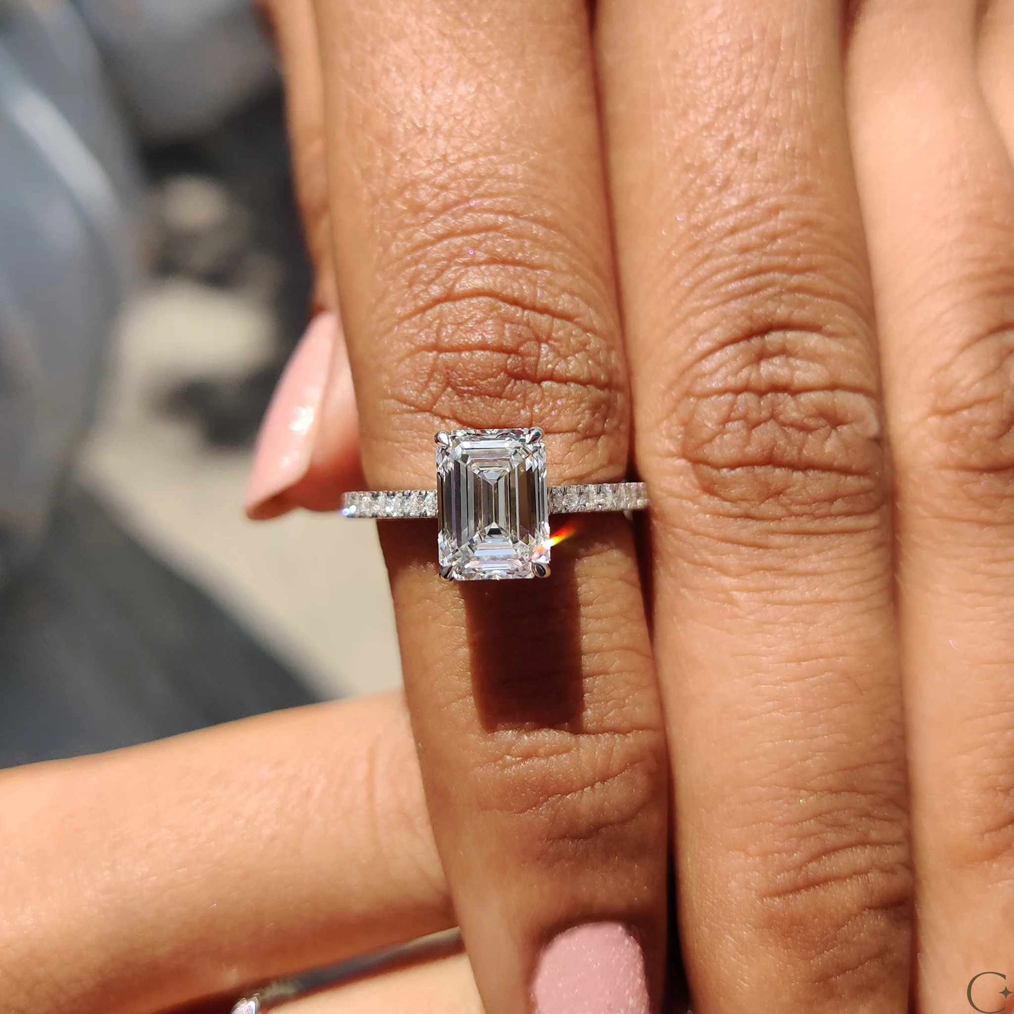 Emerald Cut Engagement Ring in Pave Setting - Image 8
