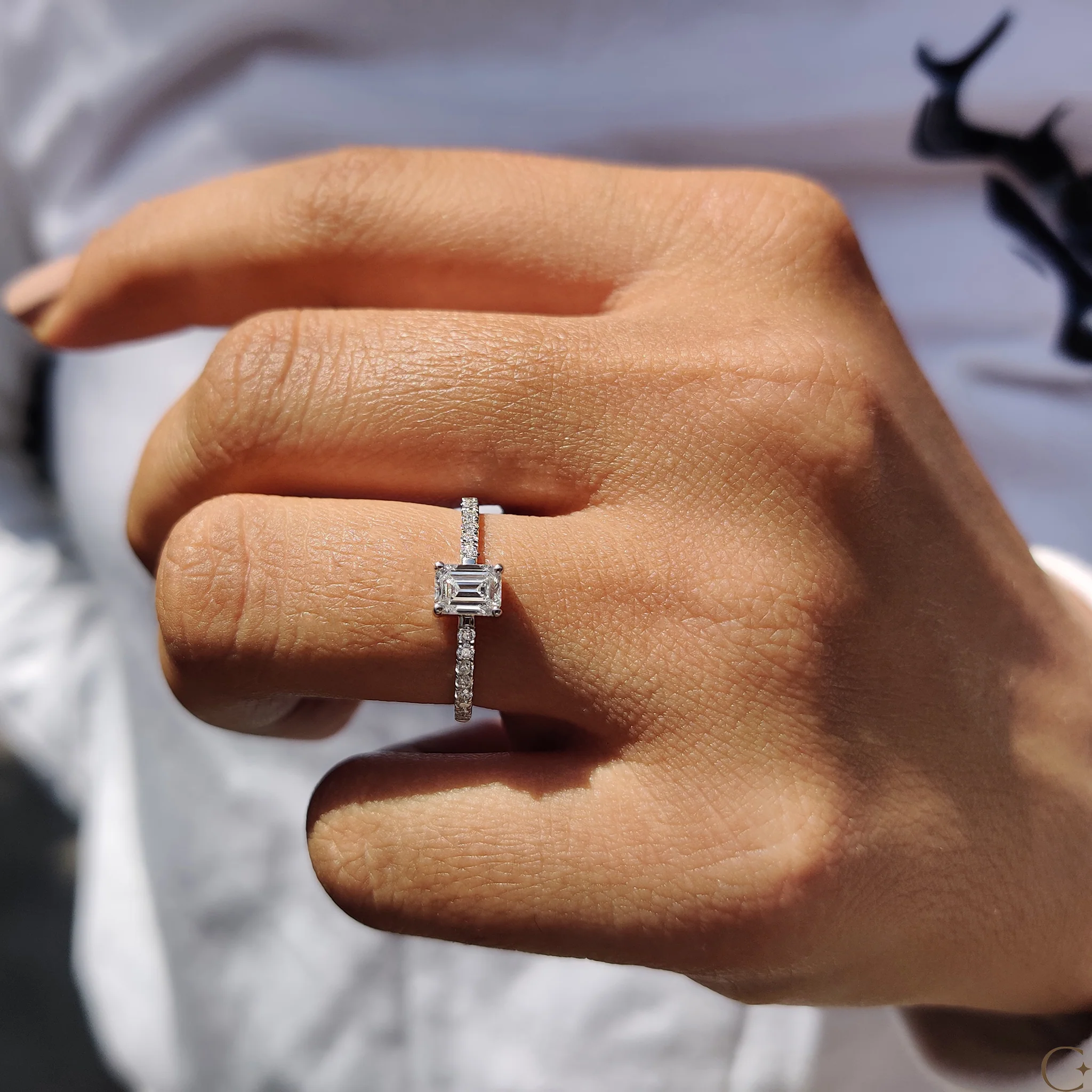 Emerald Pave Ring With Secure Four Prong Setting - Image 3