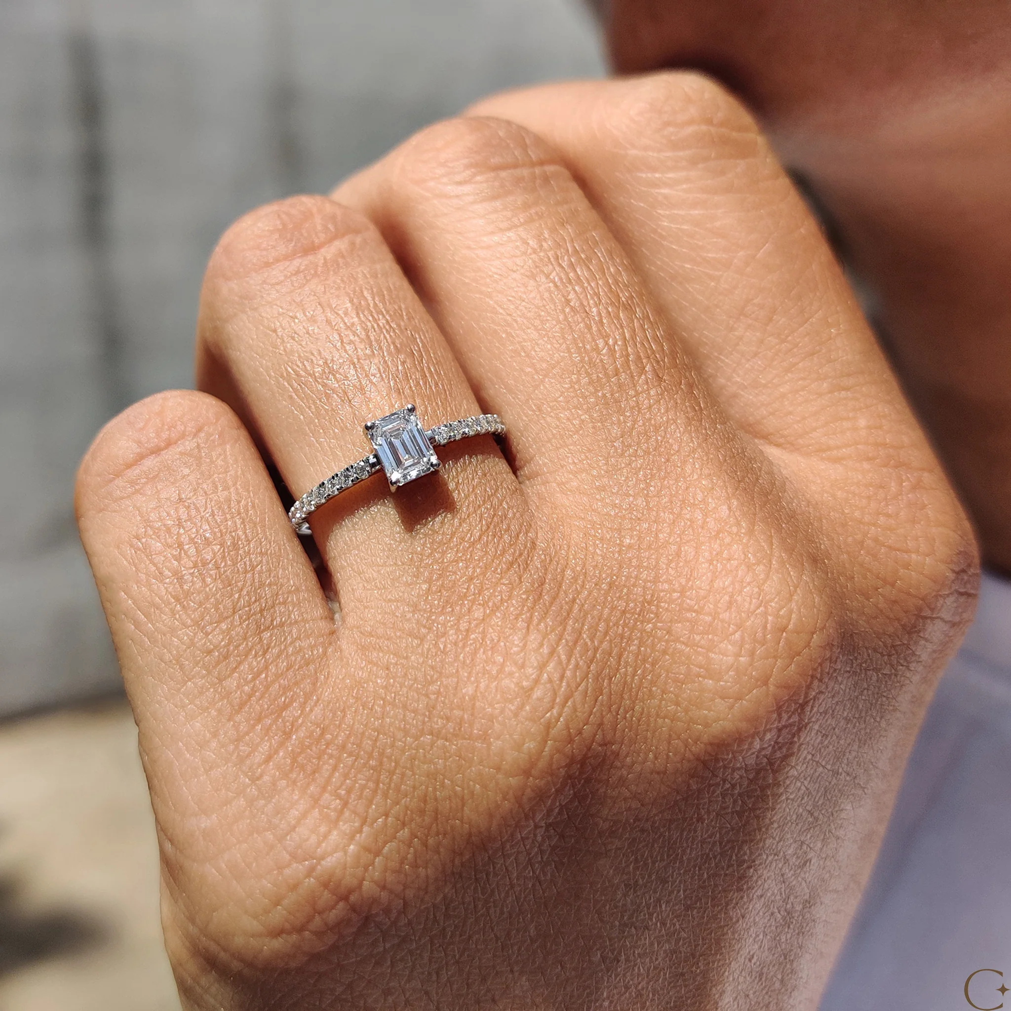 Emerald Pave Ring With Secure Four Prong Setting - Image 4