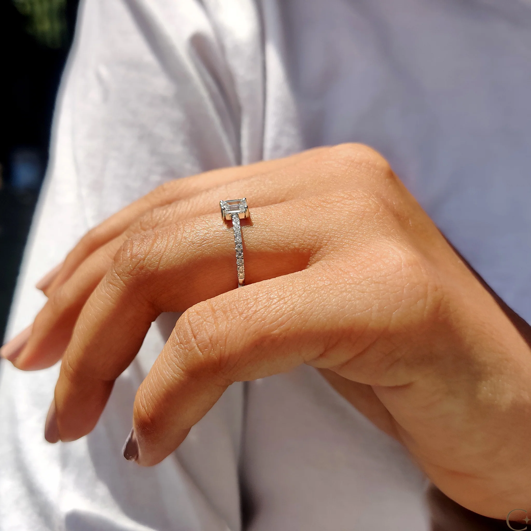 Emerald Pave Ring With Secure Four Prong Setting - Image 5