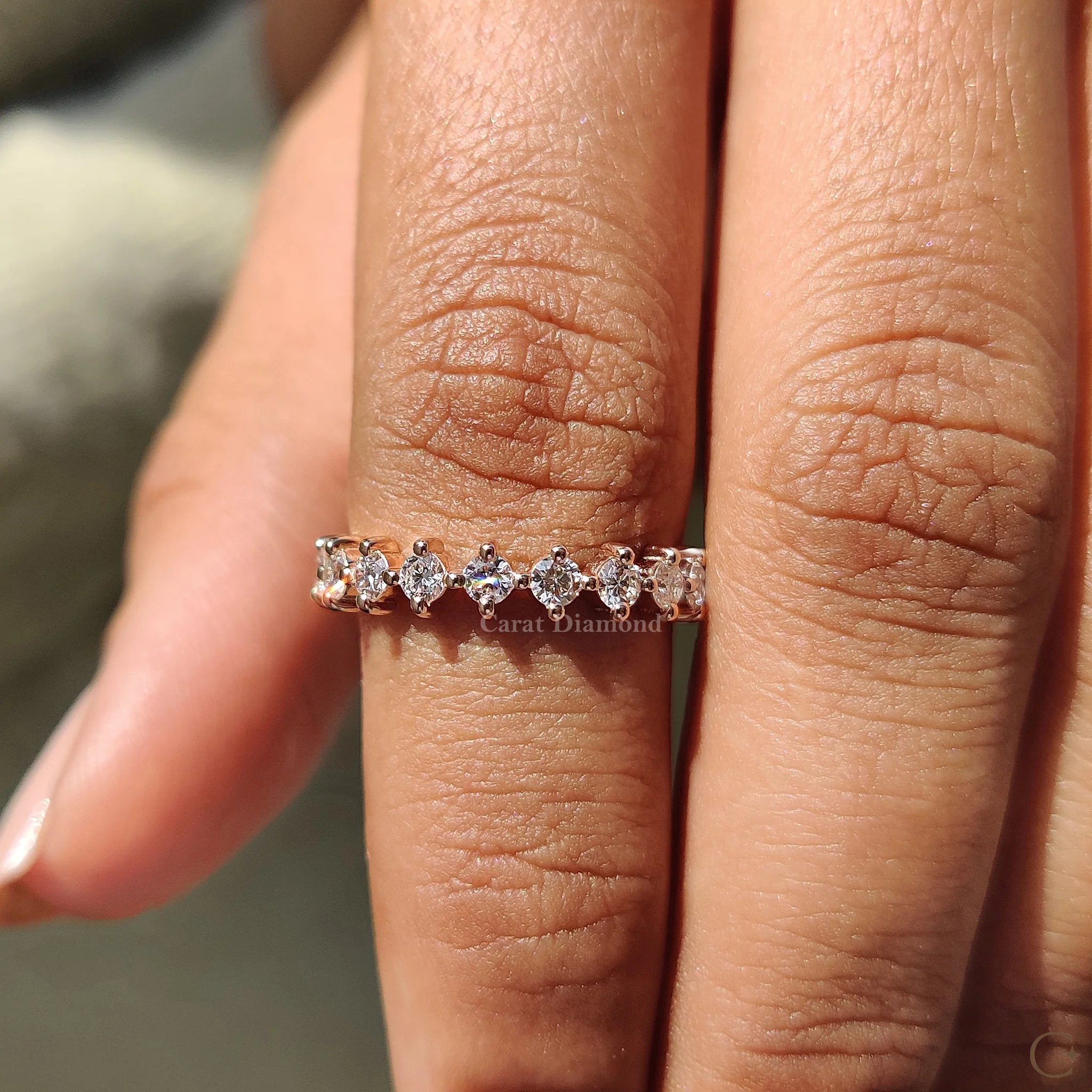 Secure Compass Prong Round Diamond Eternity Wedding Band - Image 4