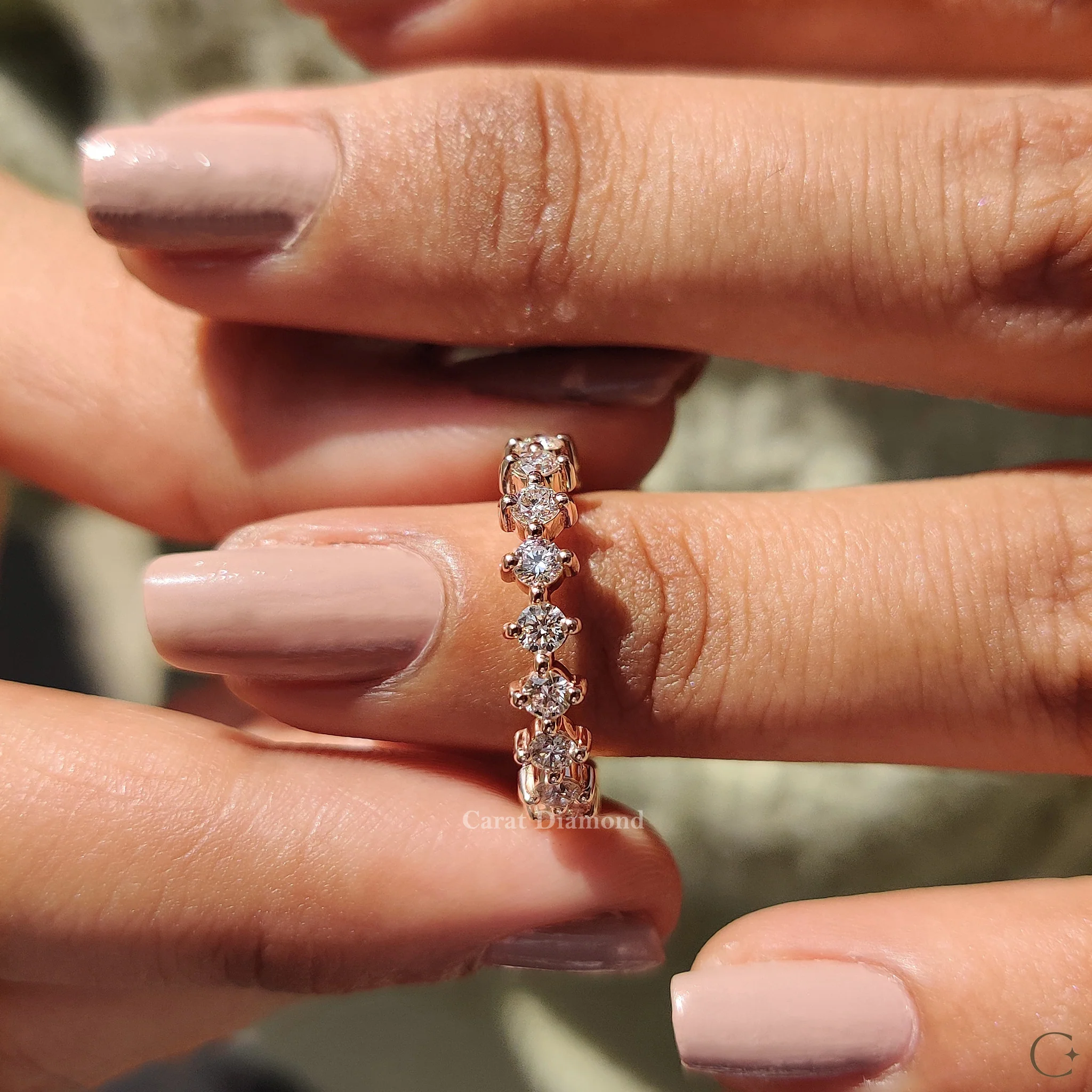 Secure Compass Prong Round Diamond Eternity Wedding Band - Image 5