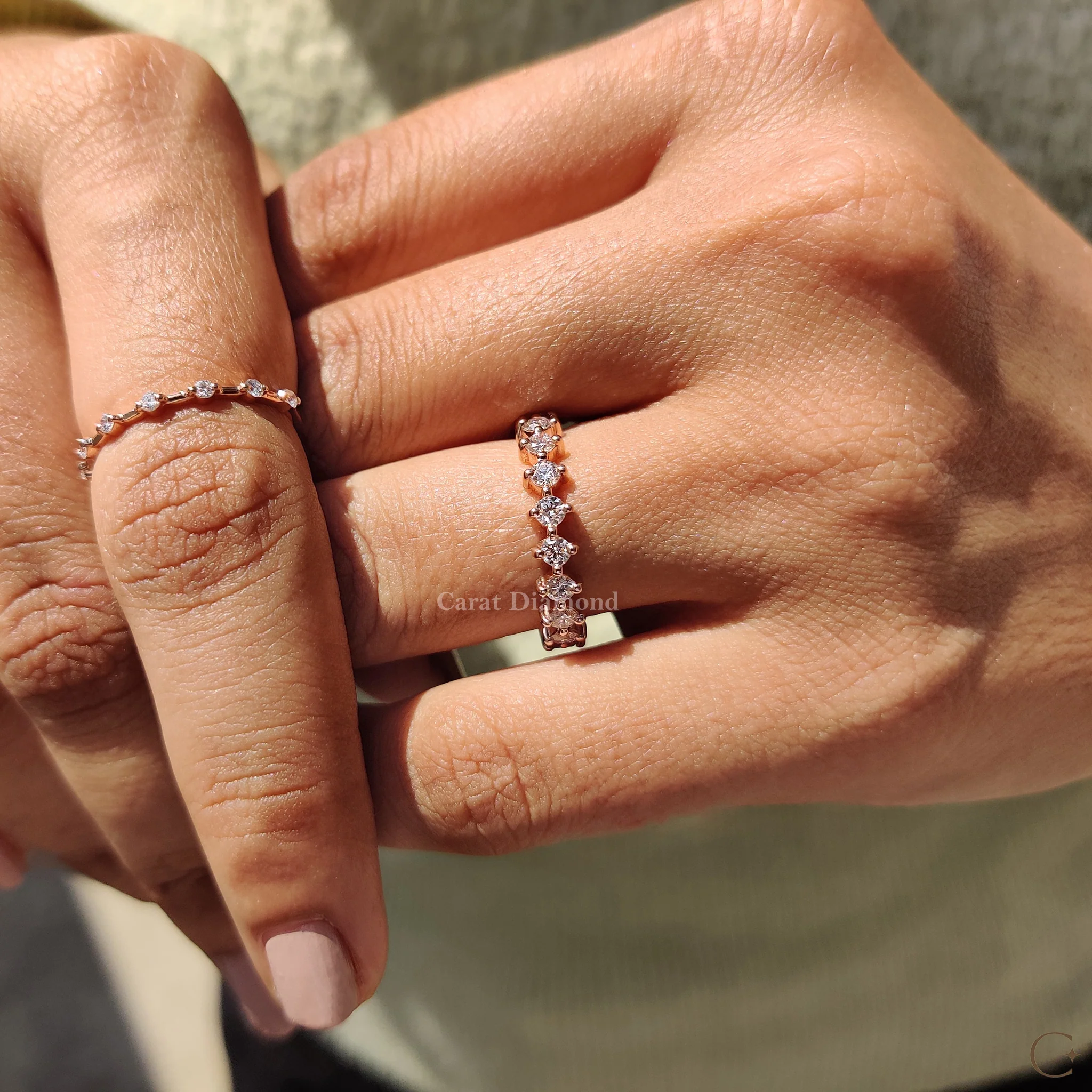 Secure Compass Prong Round Diamond Eternity Wedding Band - Image 6