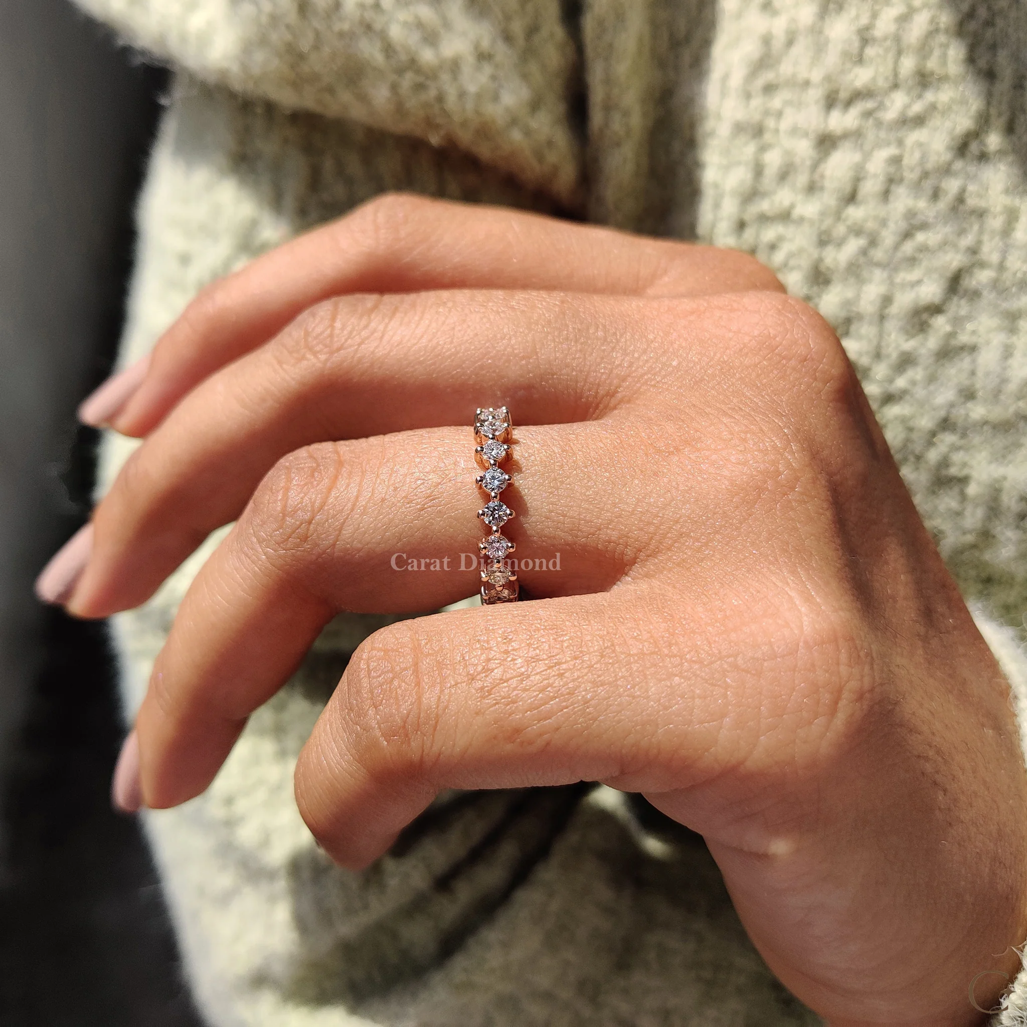 Secure Compass Prong Round Diamond Eternity Wedding Band - Image 7