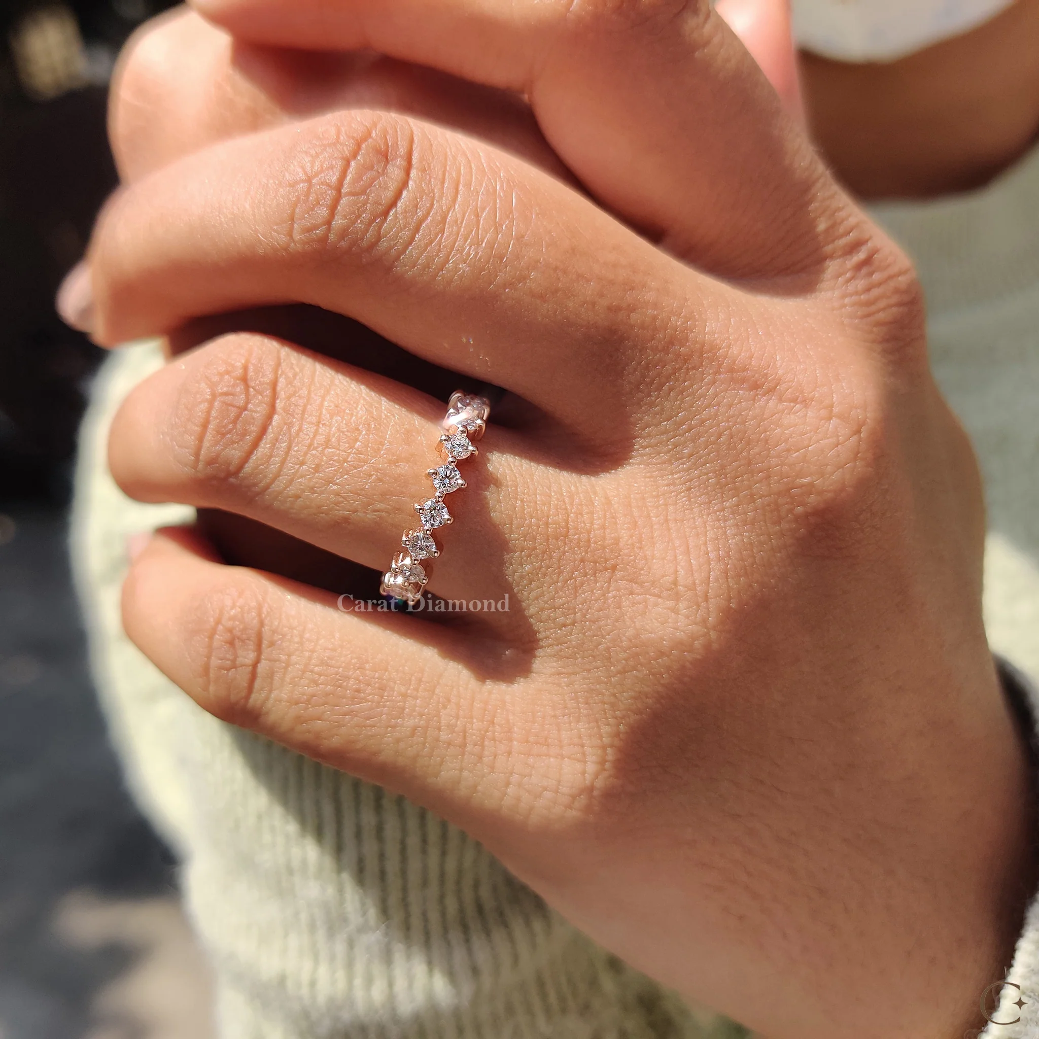 Secure Compass Prong Round Diamond Eternity Wedding Band - Image 8