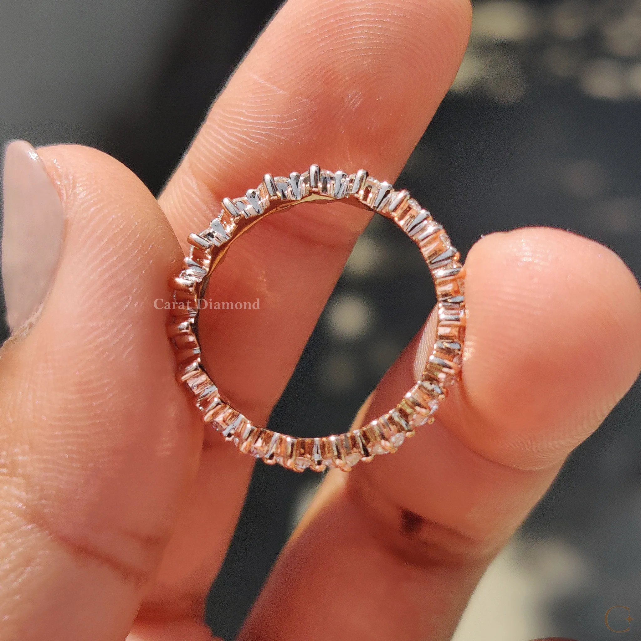 Secure Compass Prong Round Diamond Eternity Wedding Band - Image 9