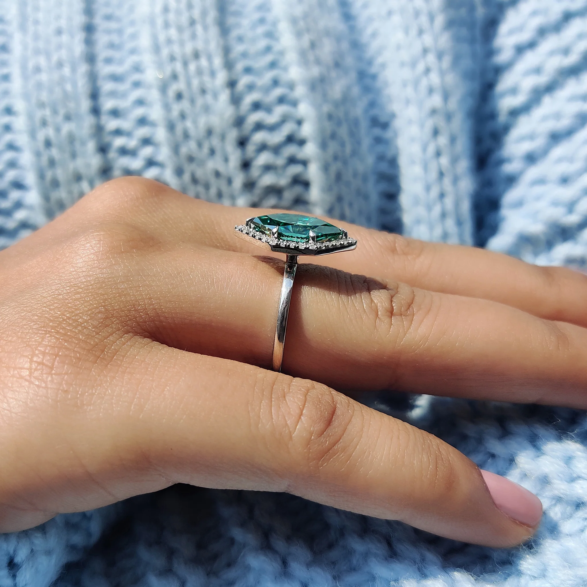 Green Moissanite Dutch Marquise Ring - Image 3