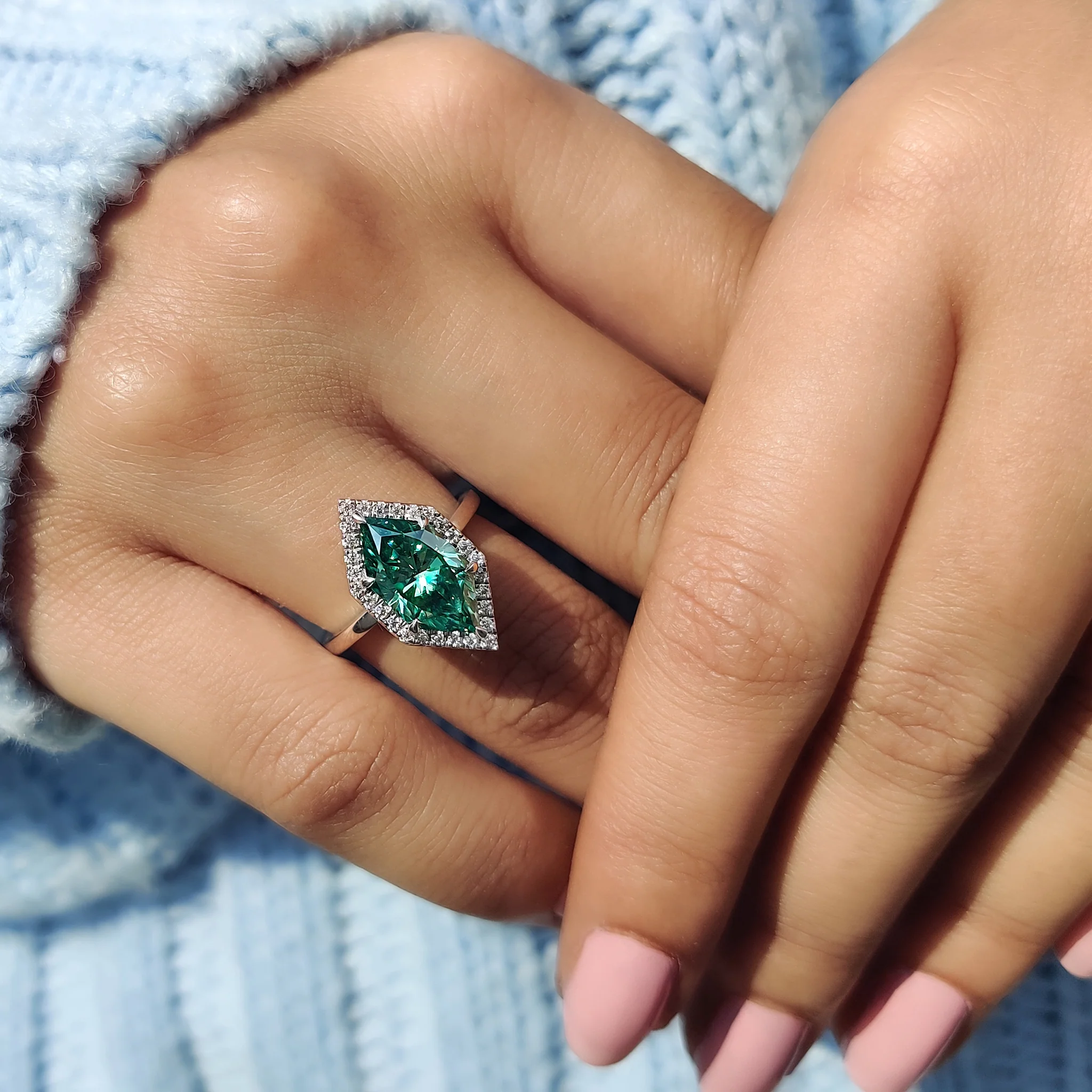 Green Moissanite Dutch Marquise Ring - Image 4