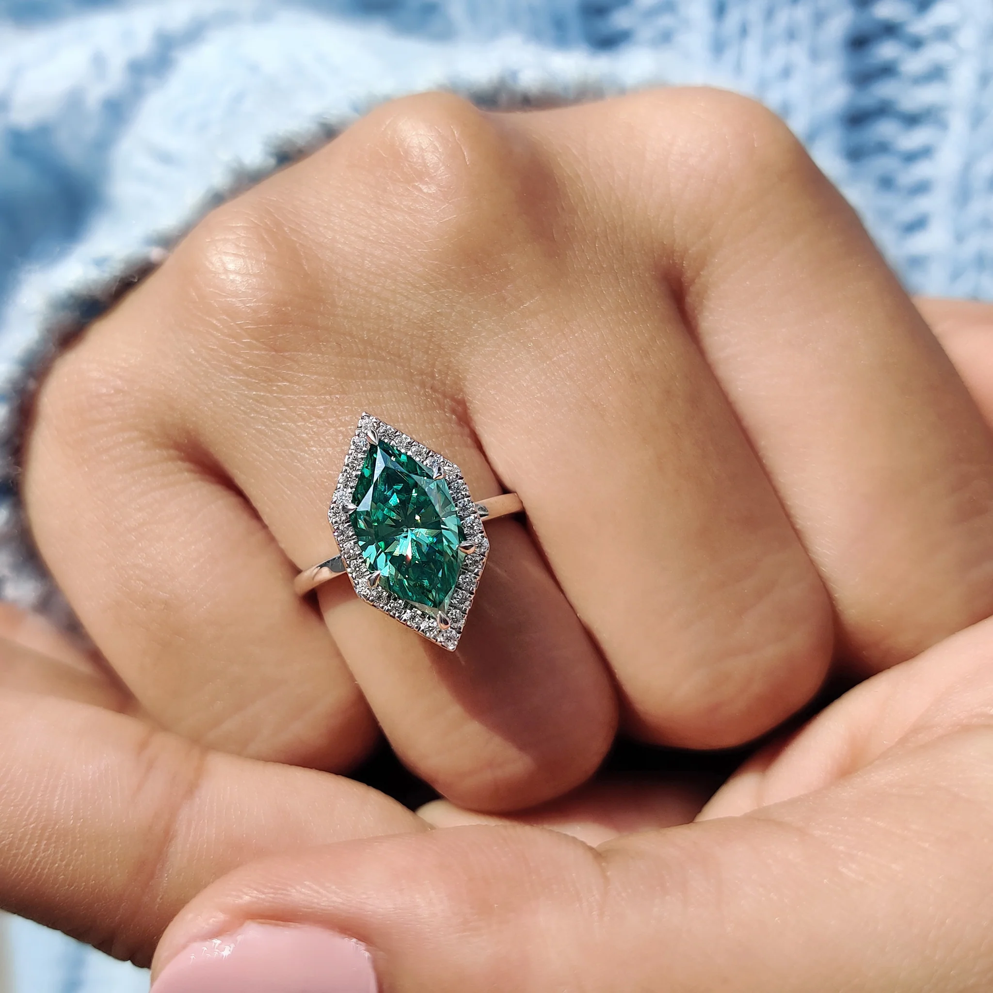 Green Moissanite Dutch Marquise Ring - Image 5