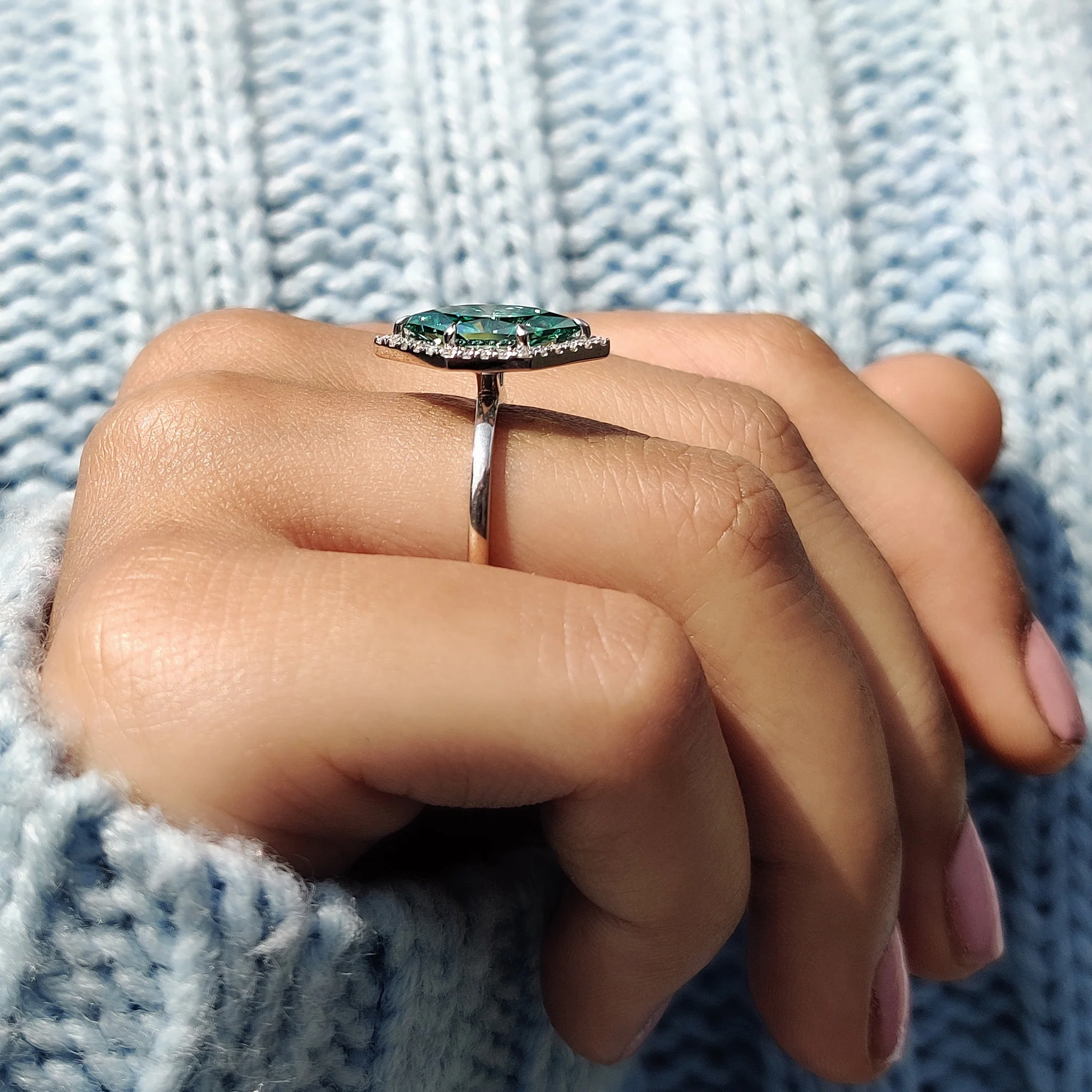 Green Moissanite Dutch Marquise Ring - Image 6