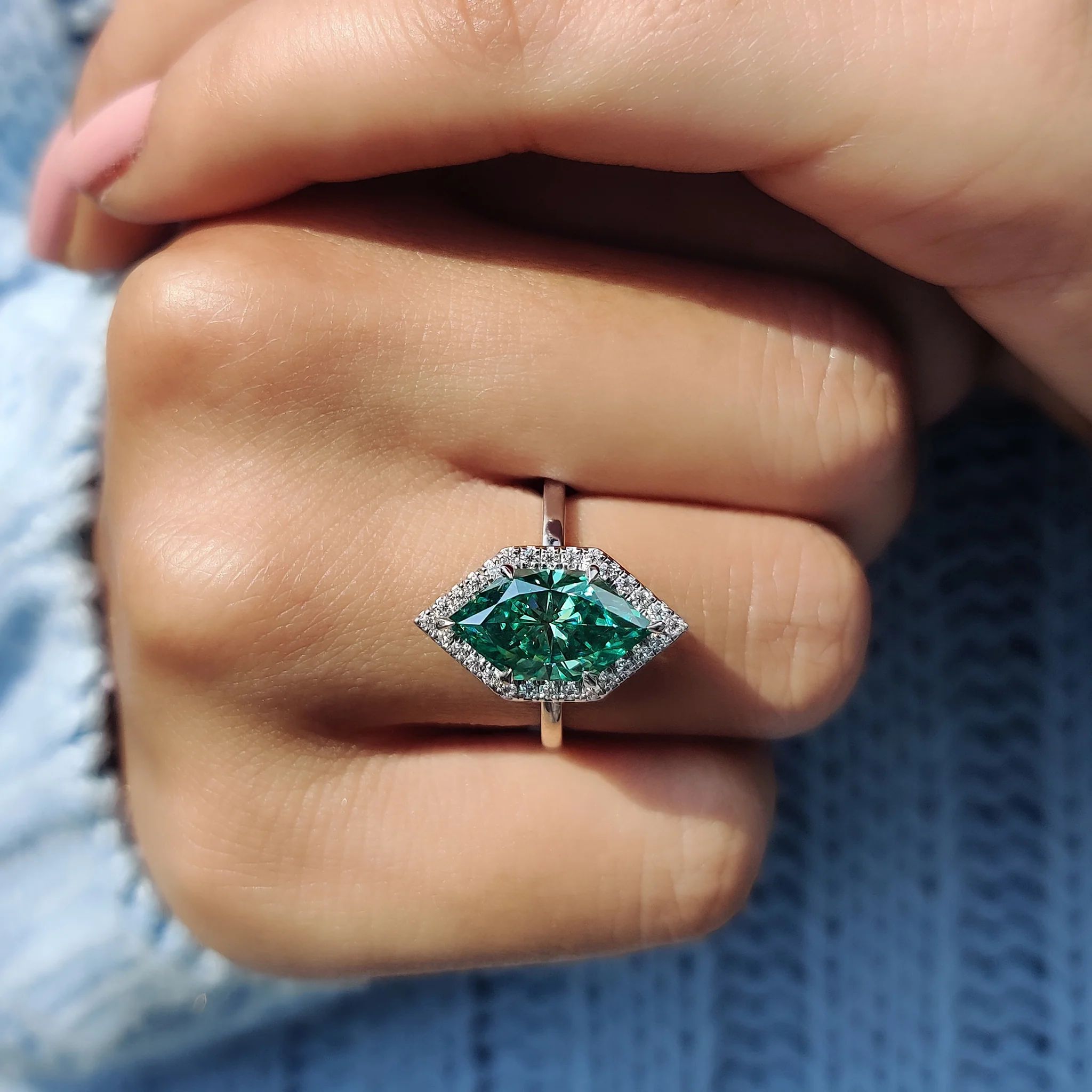 Green Moissanite Dutch Marquise Ring - Image 7