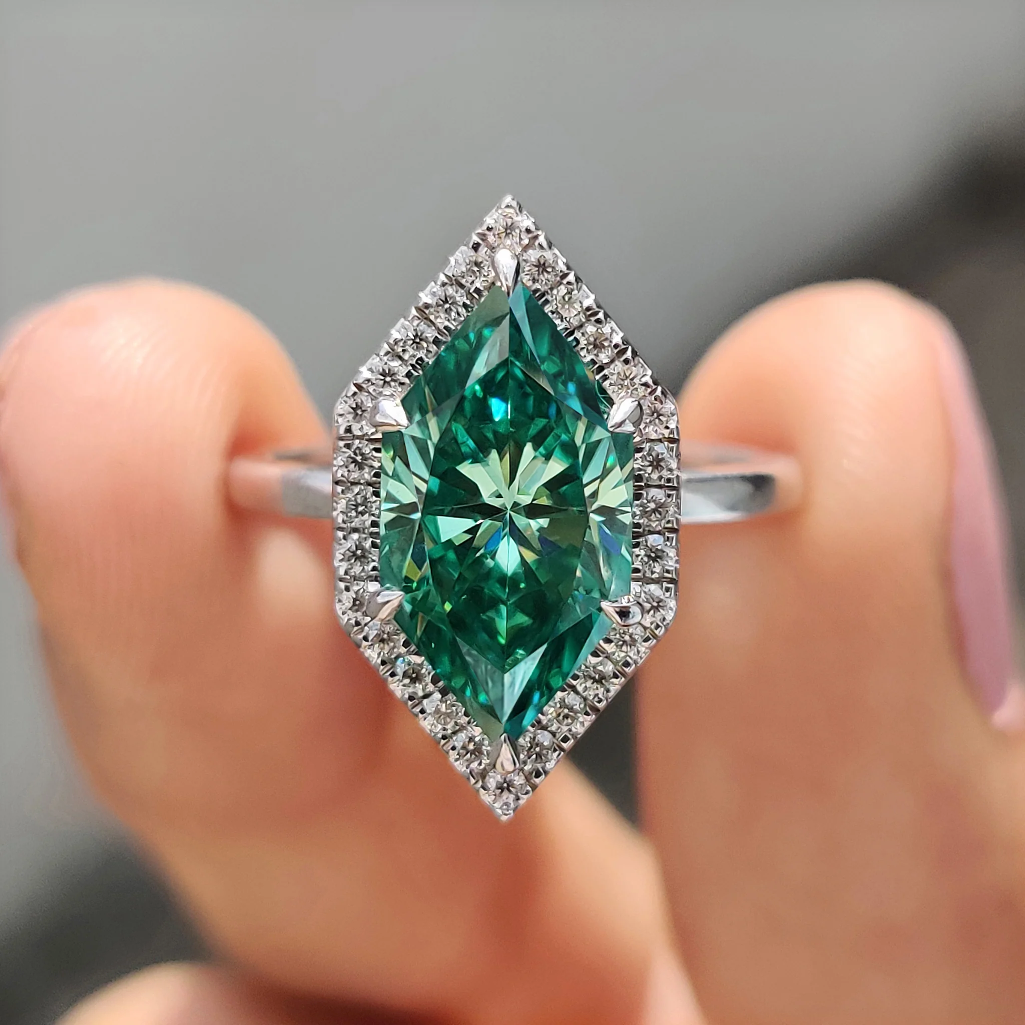 Green Moissanite Dutch Marquise Ring - Image 9