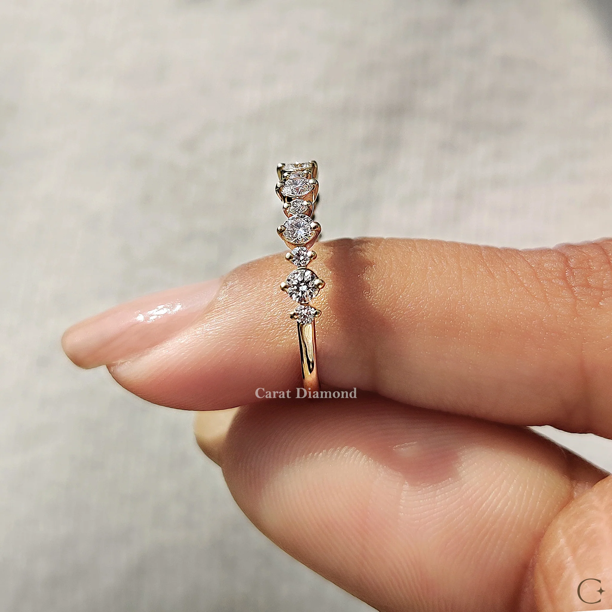 Round Diamond Half Eternity Wedding Band Yellow Gold - Image 3