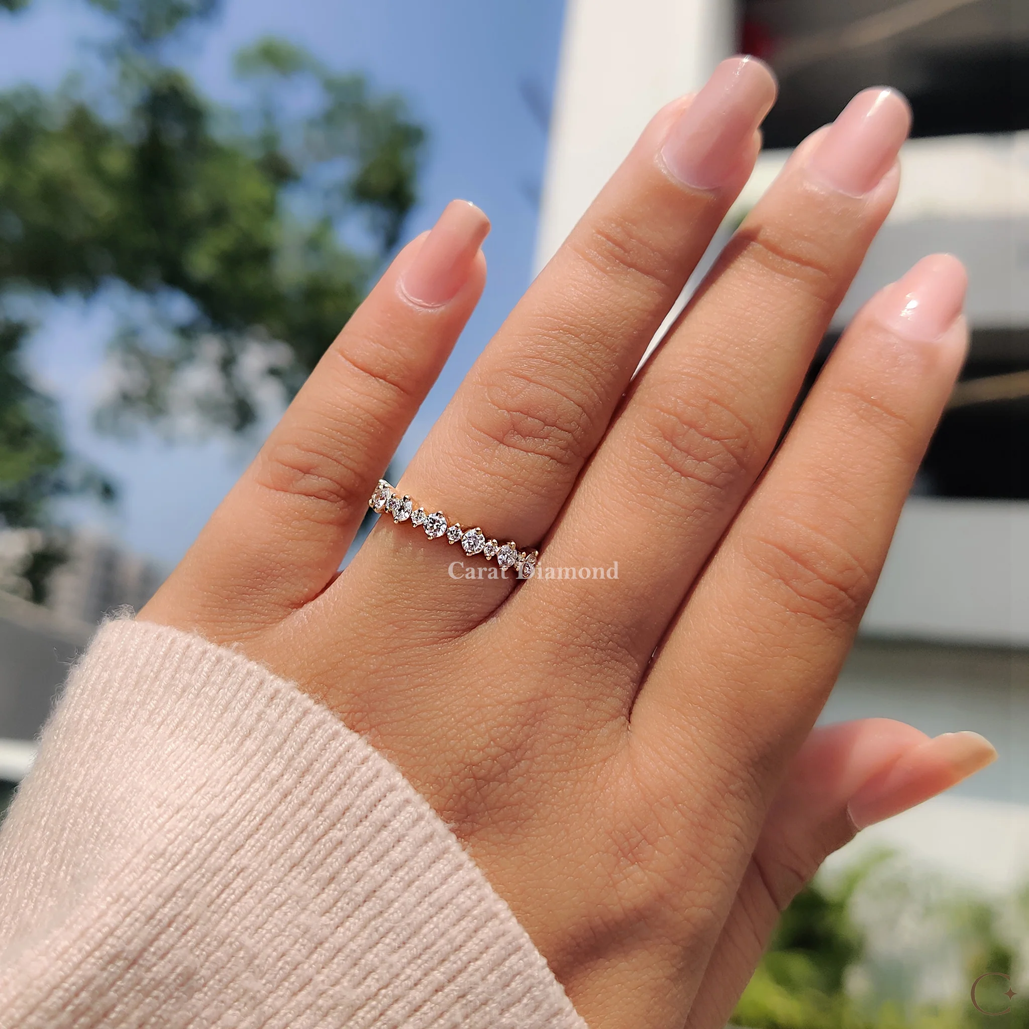 Round Diamond Half Eternity Wedding Band Yellow Gold - Image 4