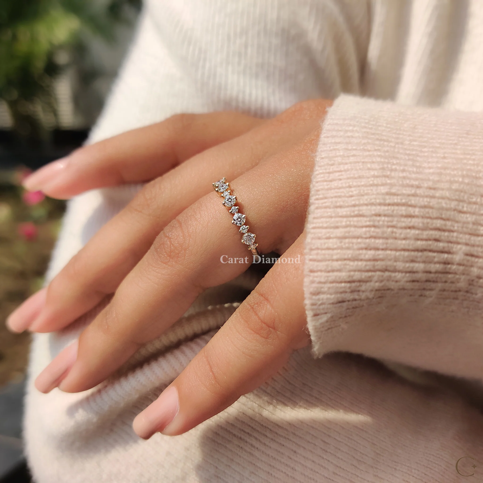 Round Diamond Half Eternity Wedding Band Yellow Gold - Image 5