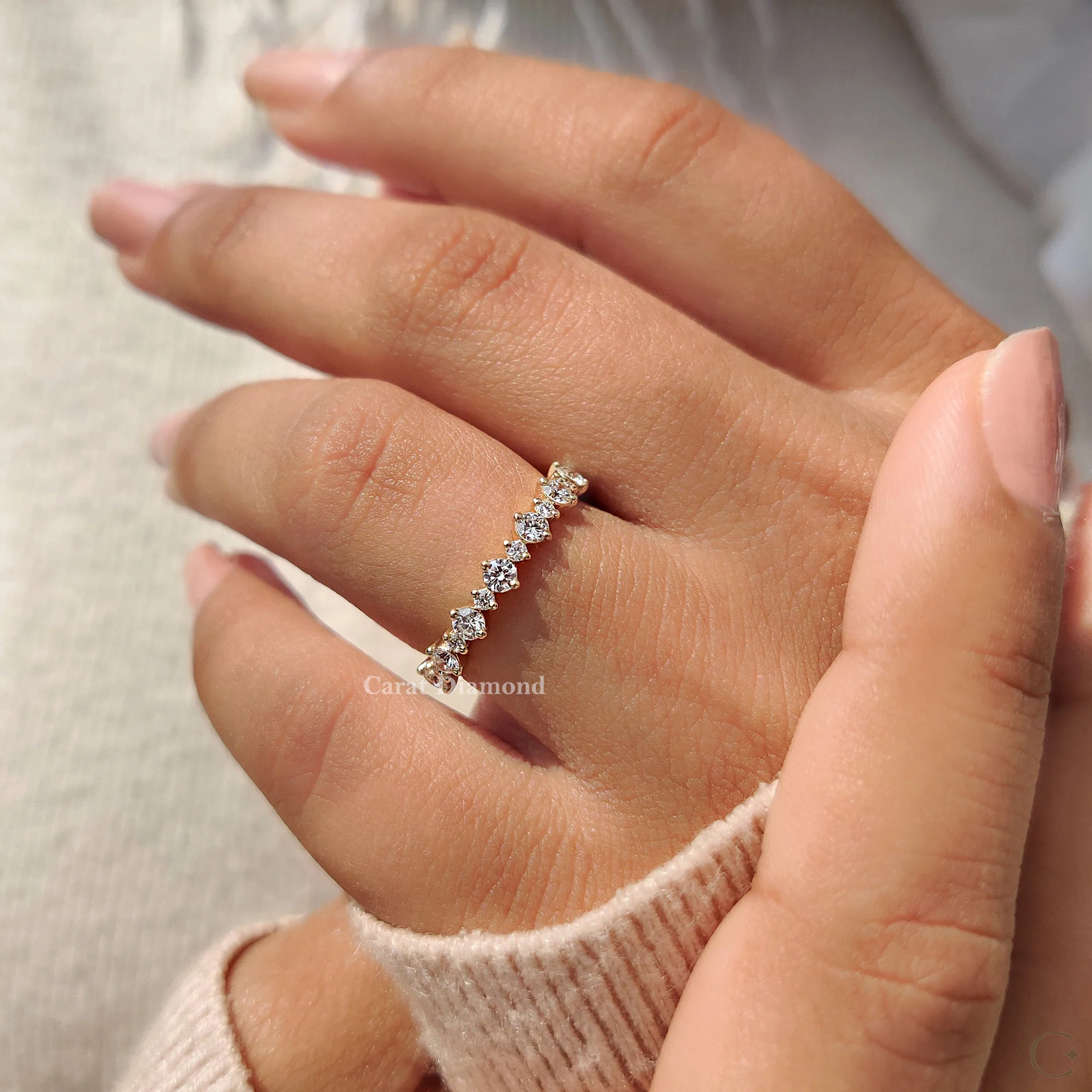 Round Diamond Half Eternity Wedding Band Yellow Gold - Image 6