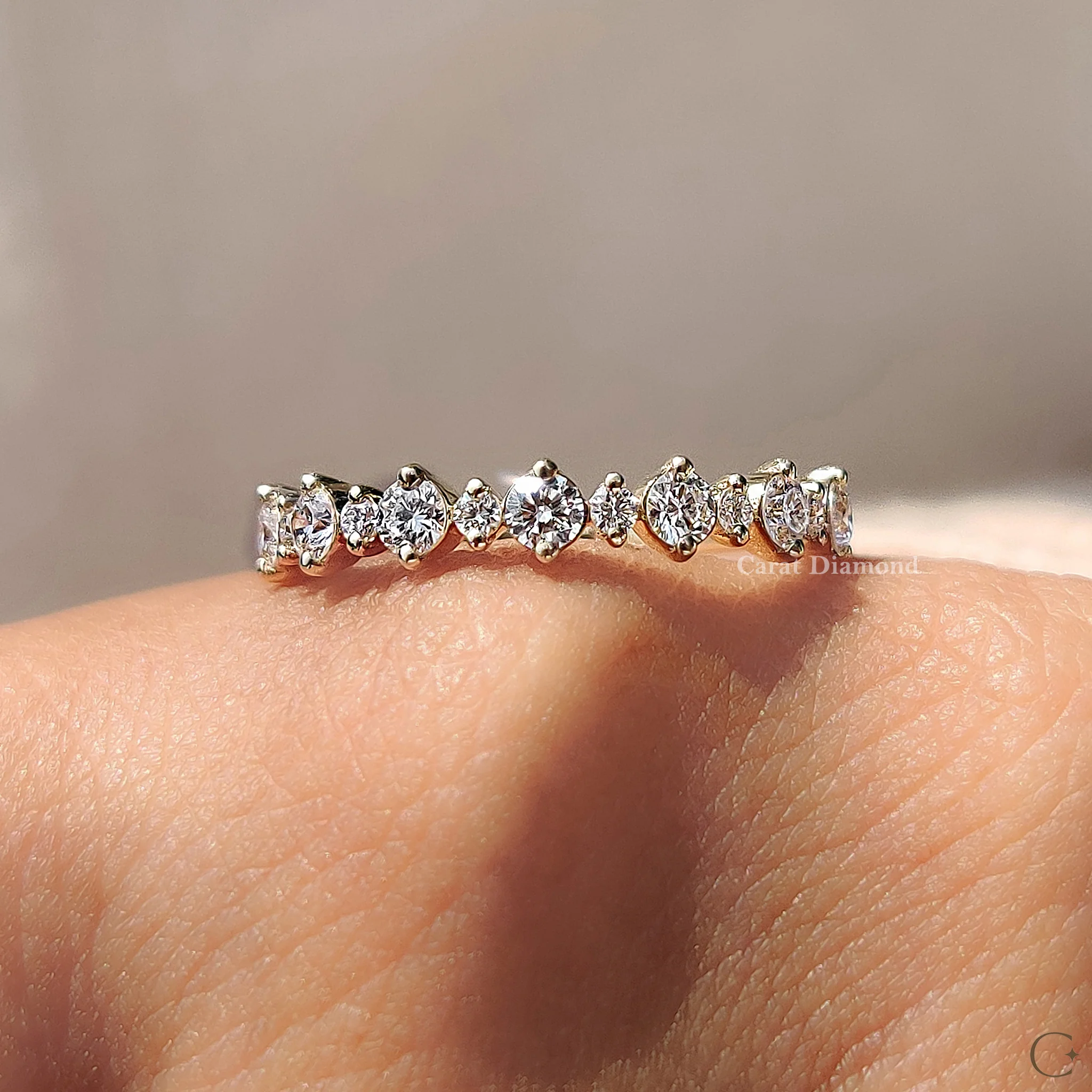 Round Diamond Half Eternity Wedding Band Yellow Gold - Image 7