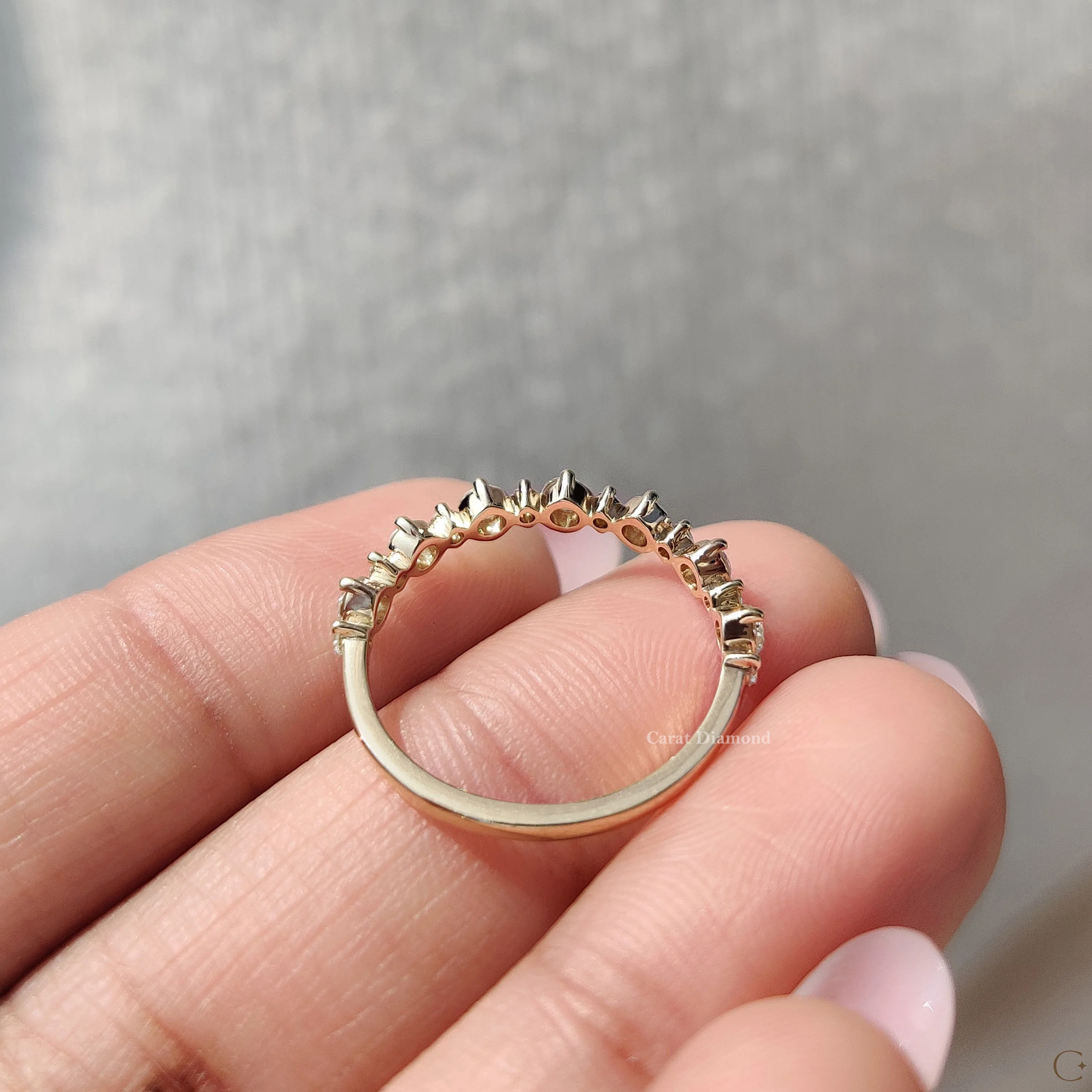 Round Diamond Half Eternity Wedding Band Yellow Gold - Image 8