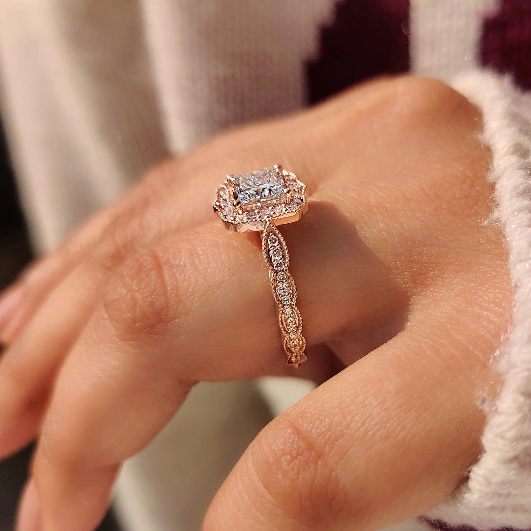 Halo Style Princess Cut Vintage Diamond Engagement Ring - Image 3