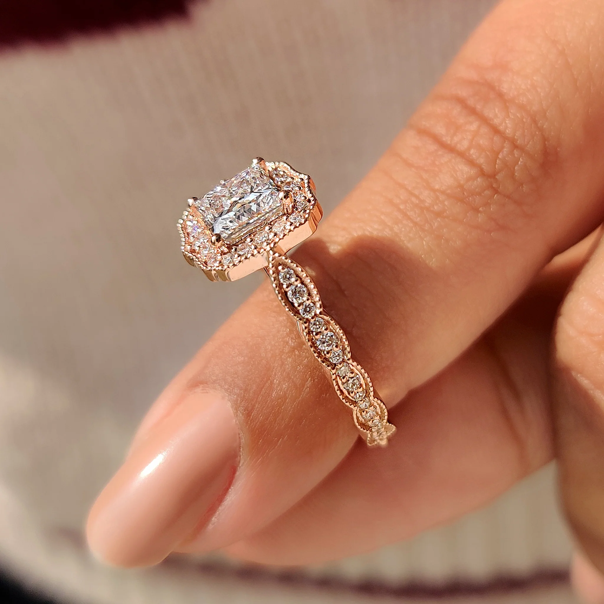 Halo Style Princess Cut Vintage Diamond Engagement Ring - Image 4