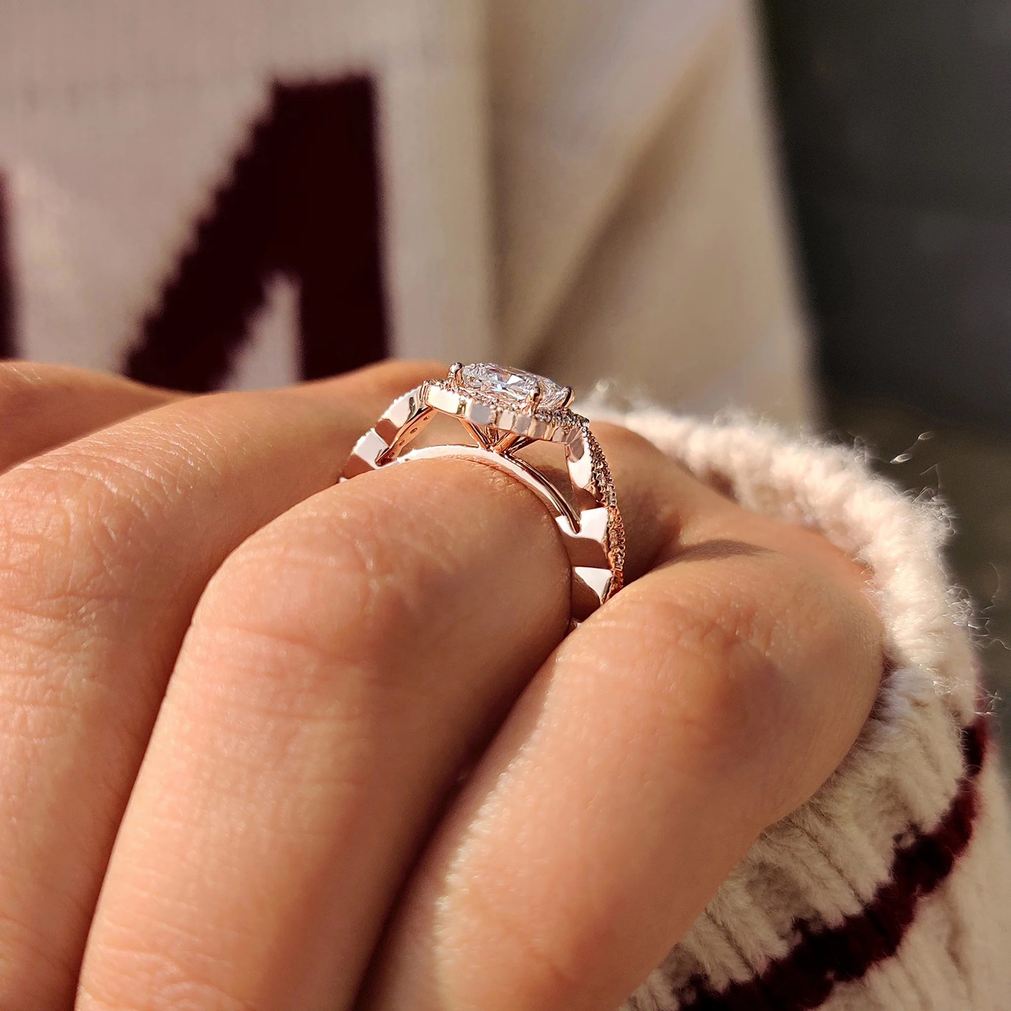 Halo Style Princess Cut Vintage Diamond Engagement Ring - Image 6