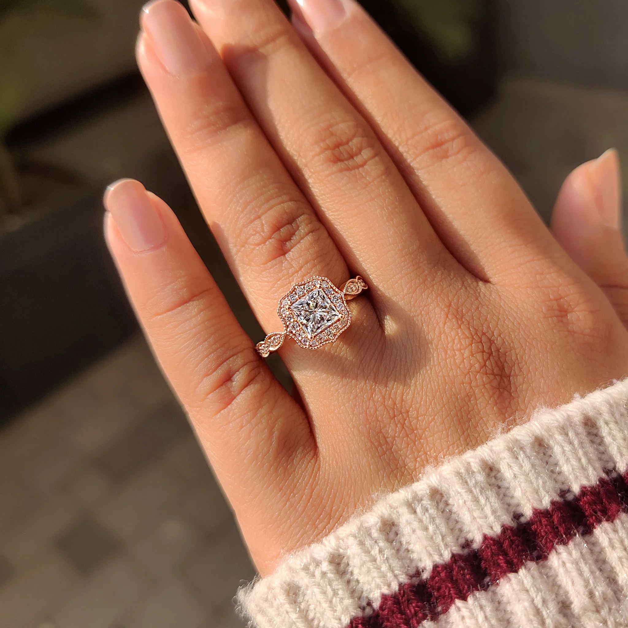 Halo Style Princess Cut Vintage Diamond Engagement Ring - Image 8